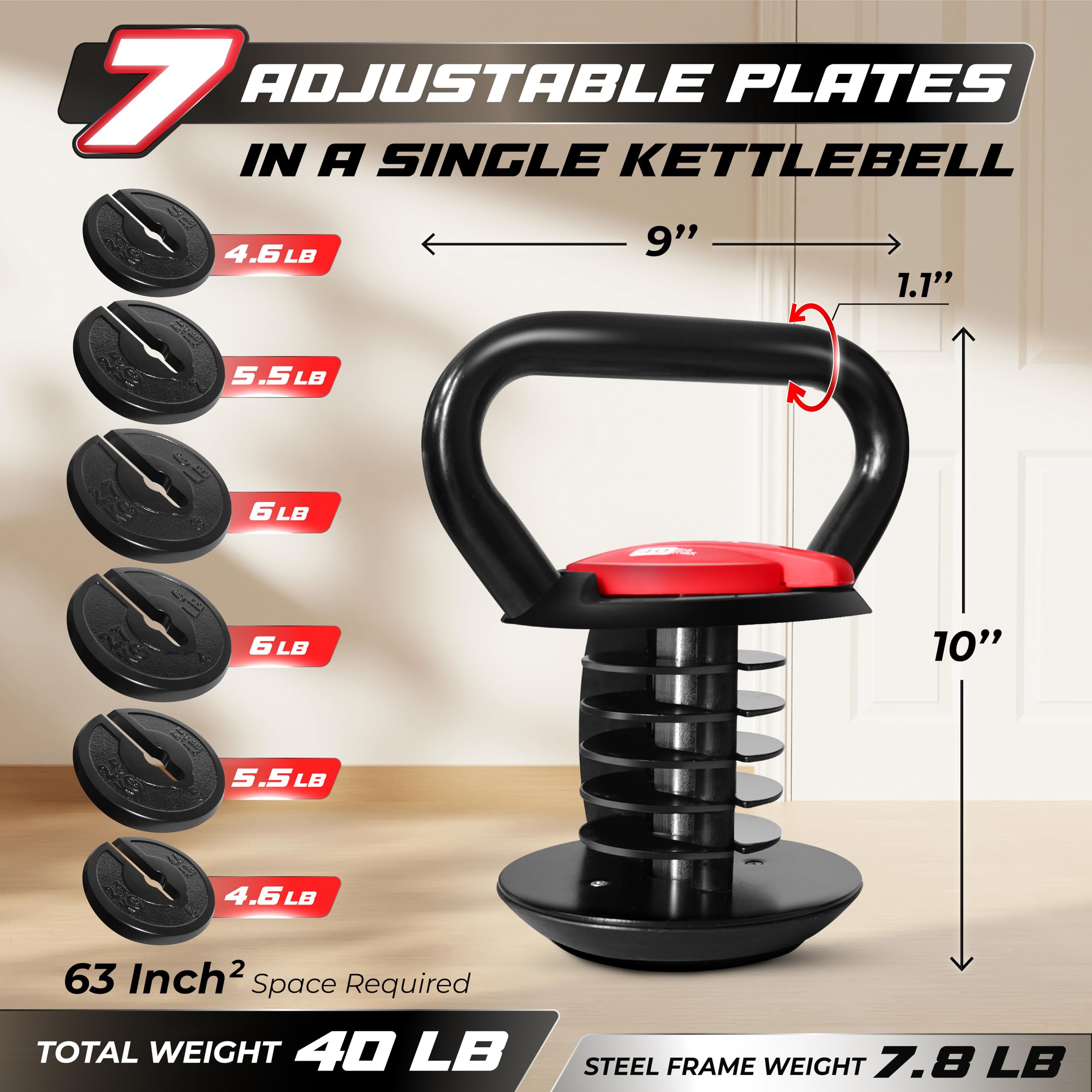 Yes4All Adjustable Kettlebell – 18kg Cast Iron Weight Set for Home Gym
