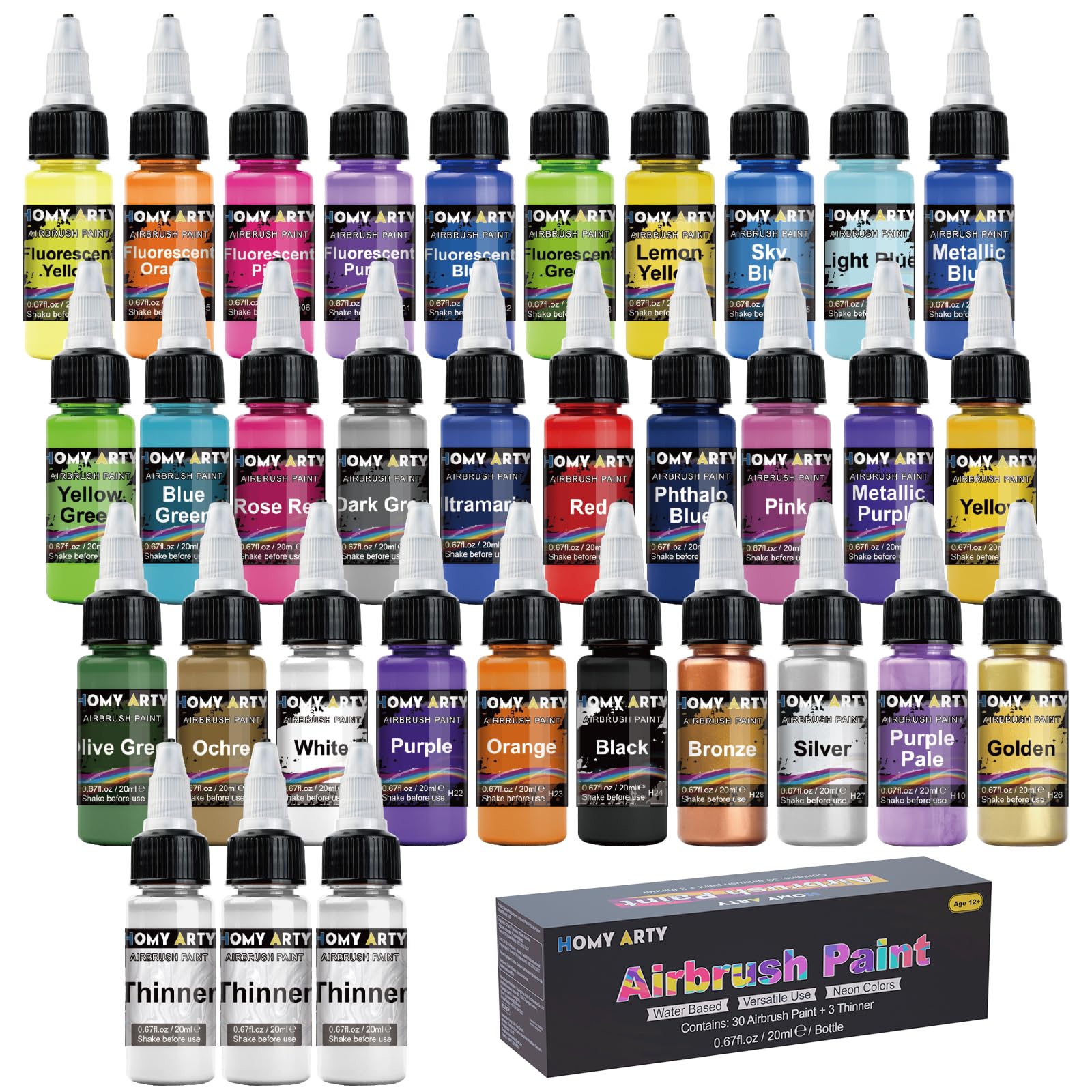 HOMY ARTY Airbrush Paint Set - 30 Colors Water-Based Acrylic for Models