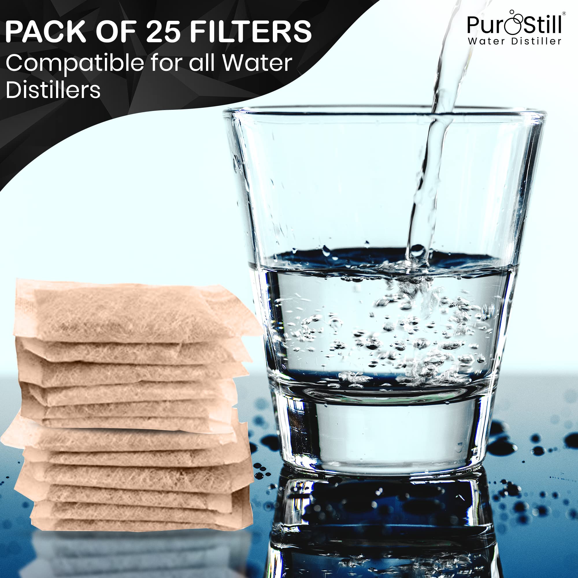 PurOstill Activated Carbon Filters for Countertop Water Distillers - 25 Pack