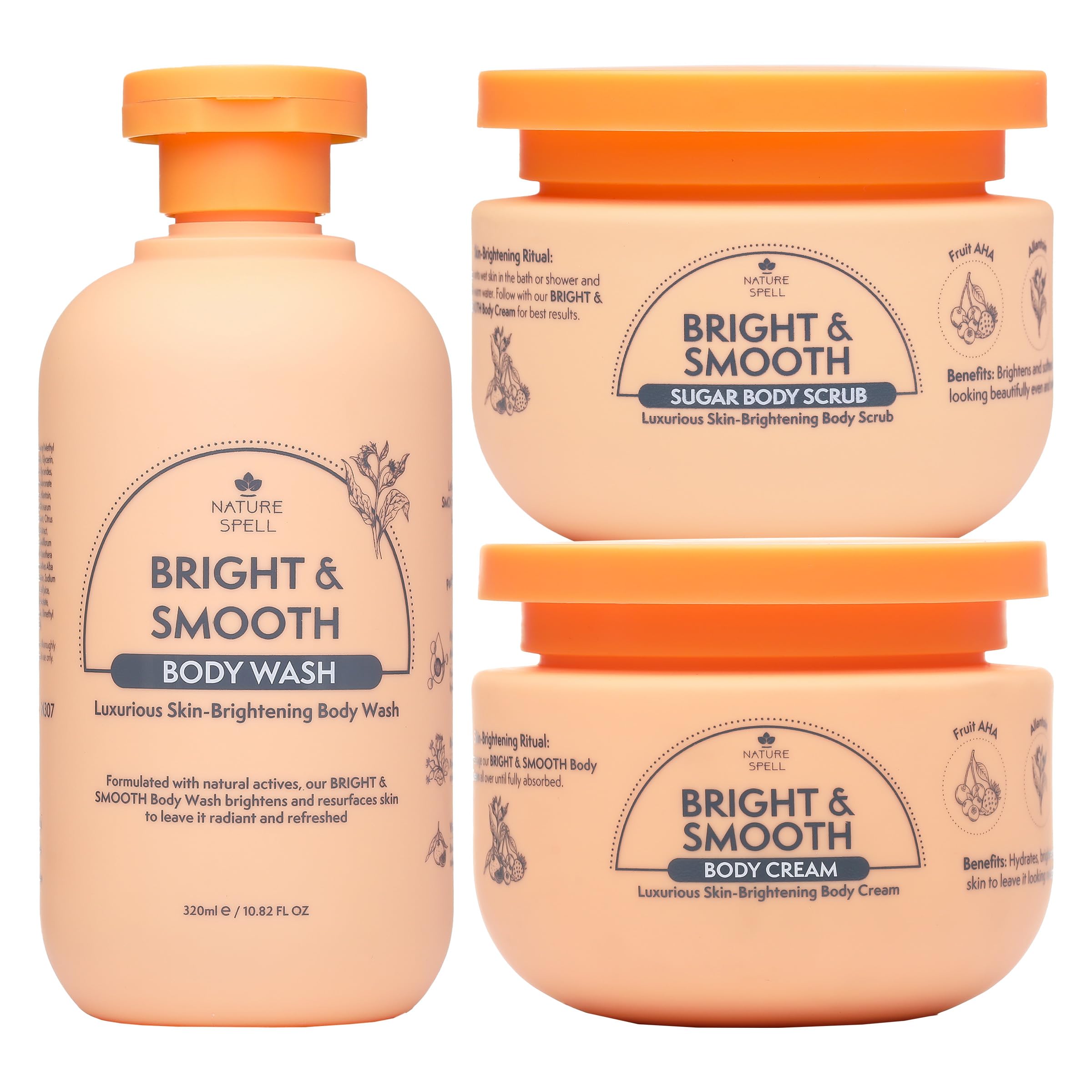 Nature Spell Bright & Smooth Body Care Gift Set | Vitamin C & AHA | 3pc