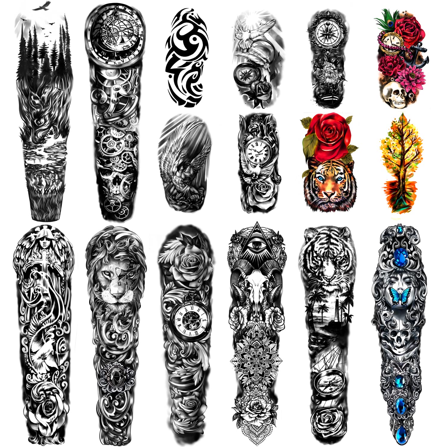 Waterproof Temporary Tattoos - 16 Sheets Full & Half Arm Sleeves