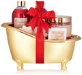 BRUBAKER Cranberry Love 6-Piece Bath and Shower Gift Set in Gold Tub