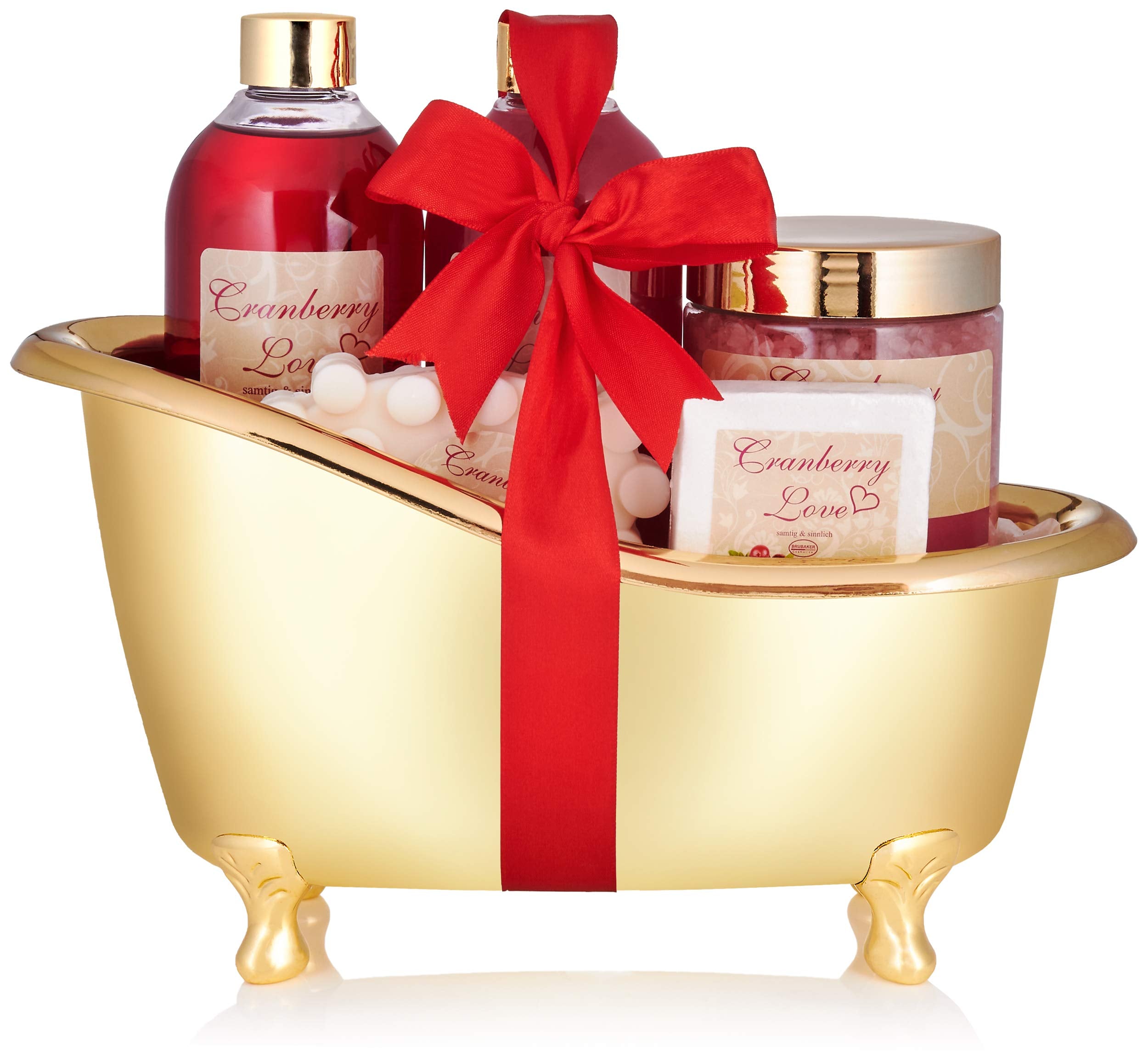 BRUBAKER Cranberry Love 6-Piece Bath and Shower Gift Set in Gold Tub