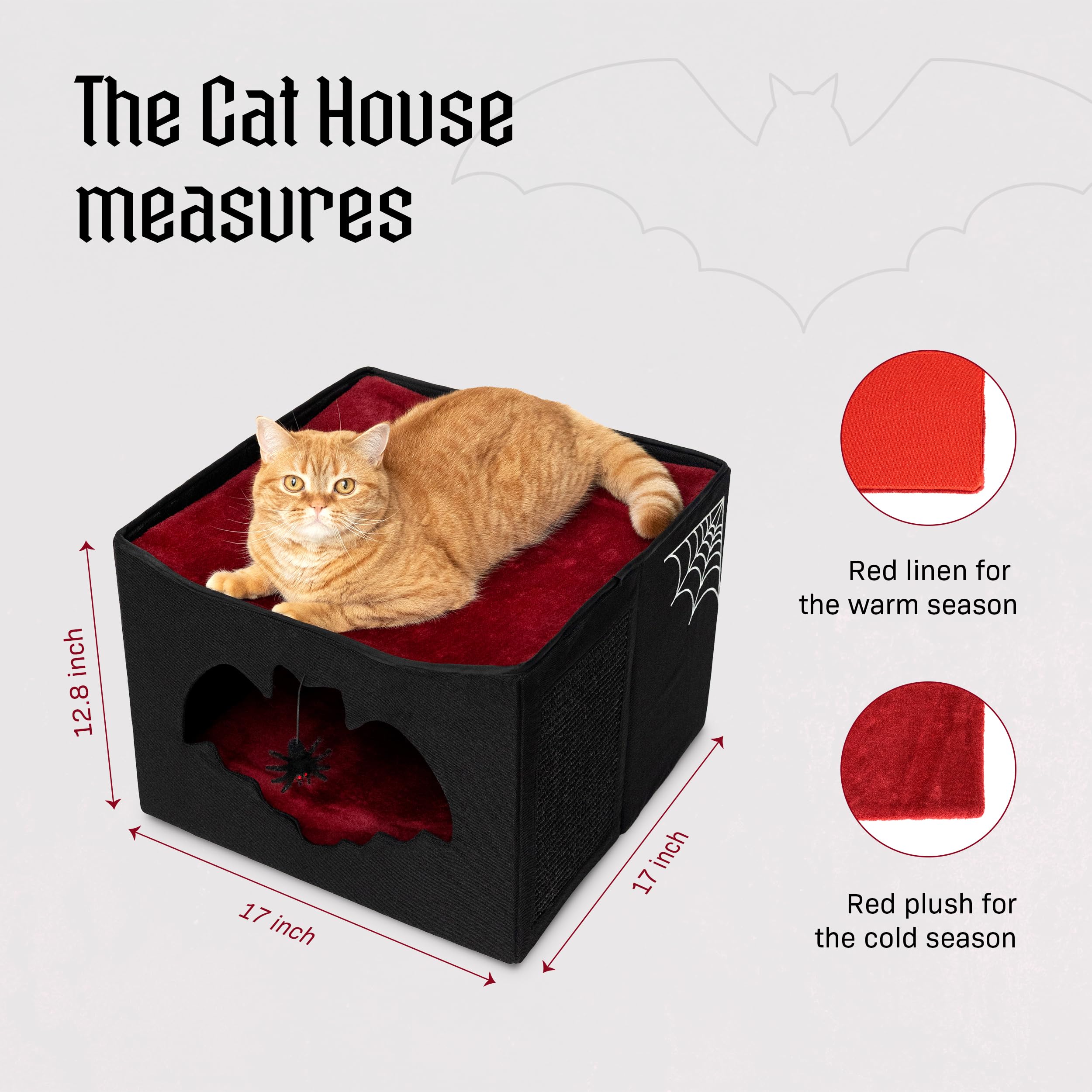 Gothic Cat Bed – Halloween House with Bat Entry and Scratch Pad