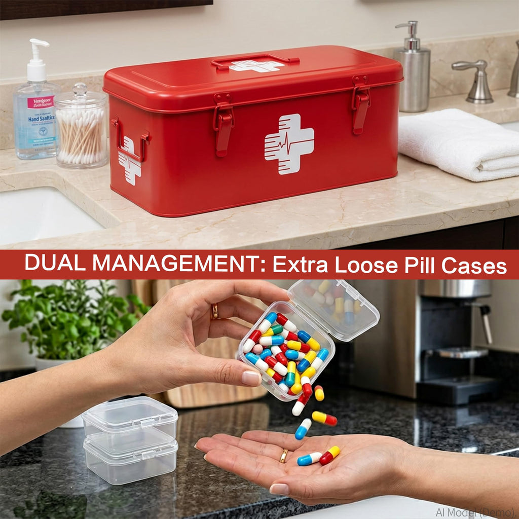 Orionstar First Aid Medicine Box, First Aid Cabinet with Top Handle, Metal Medicine Storage Tin with 3 Portable Medicine Boxes - image 4