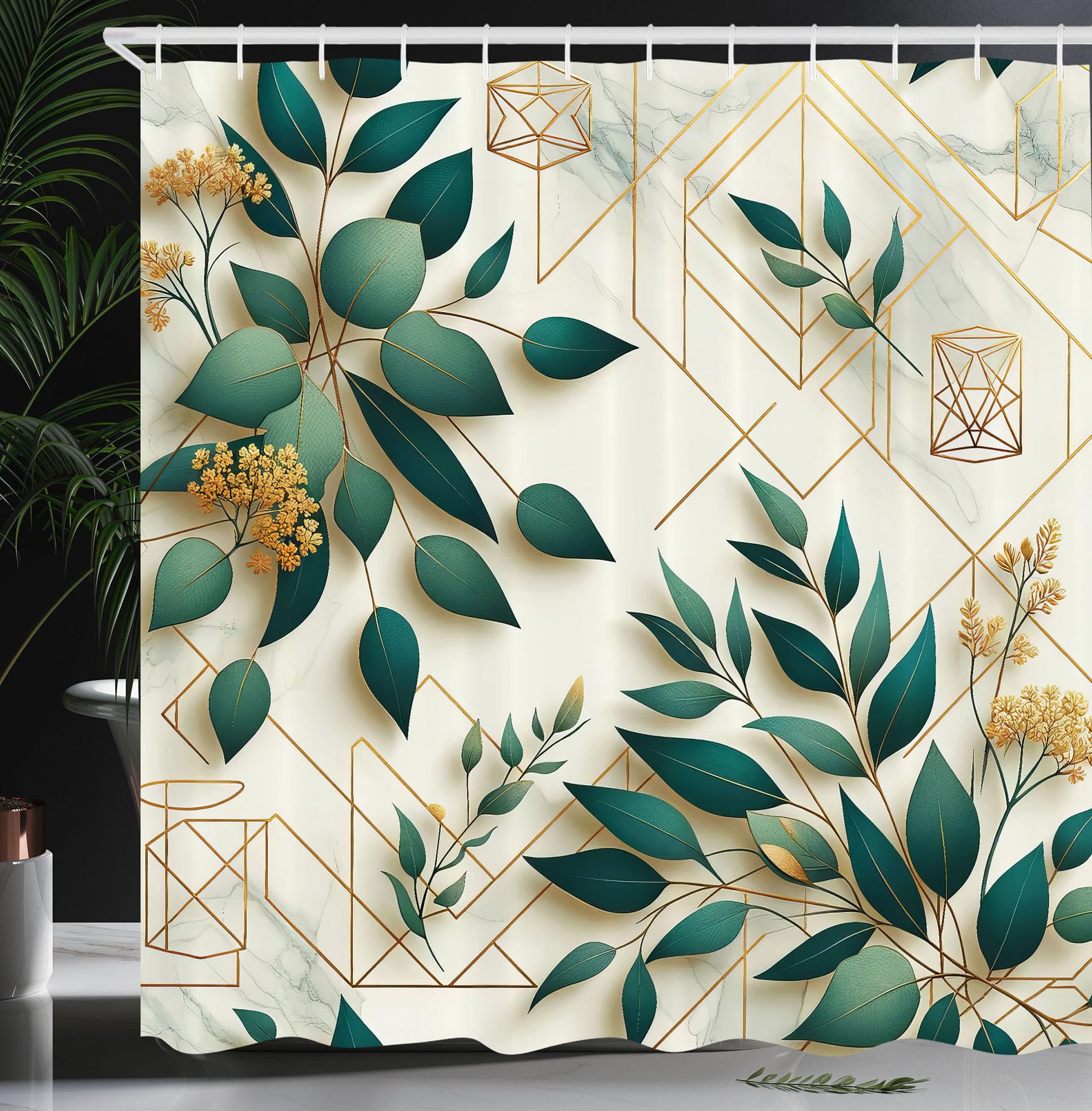 Abakuhaus Eucalyptus Leaves Shower Curtain | Waterproof Fabric – 175 x 200 cm