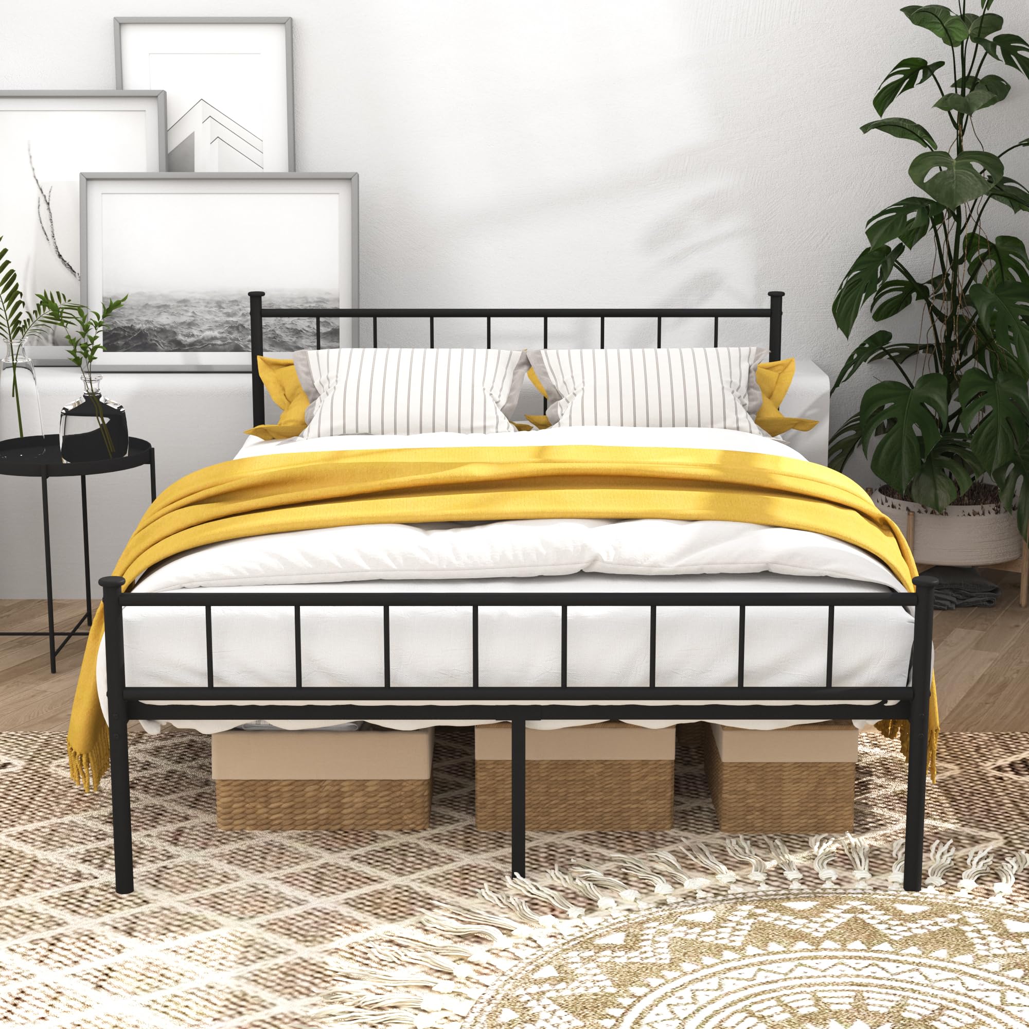 XINBEDEU 4ft6 Double Metal Bed Frame | Modern Platform Bed with Storage