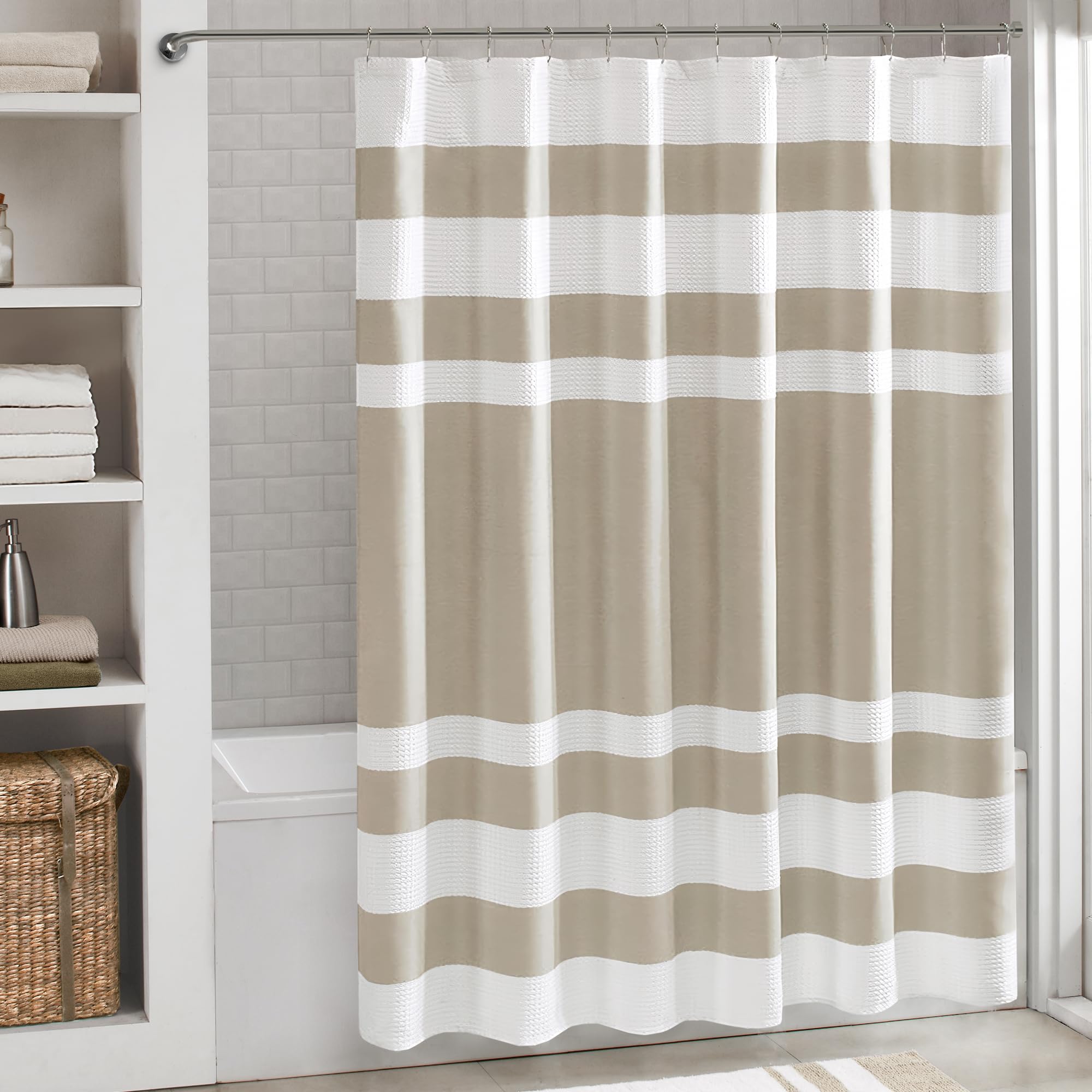 Madison Park Spa Waffle Weave Shower Curtain | 3M Moisture Management