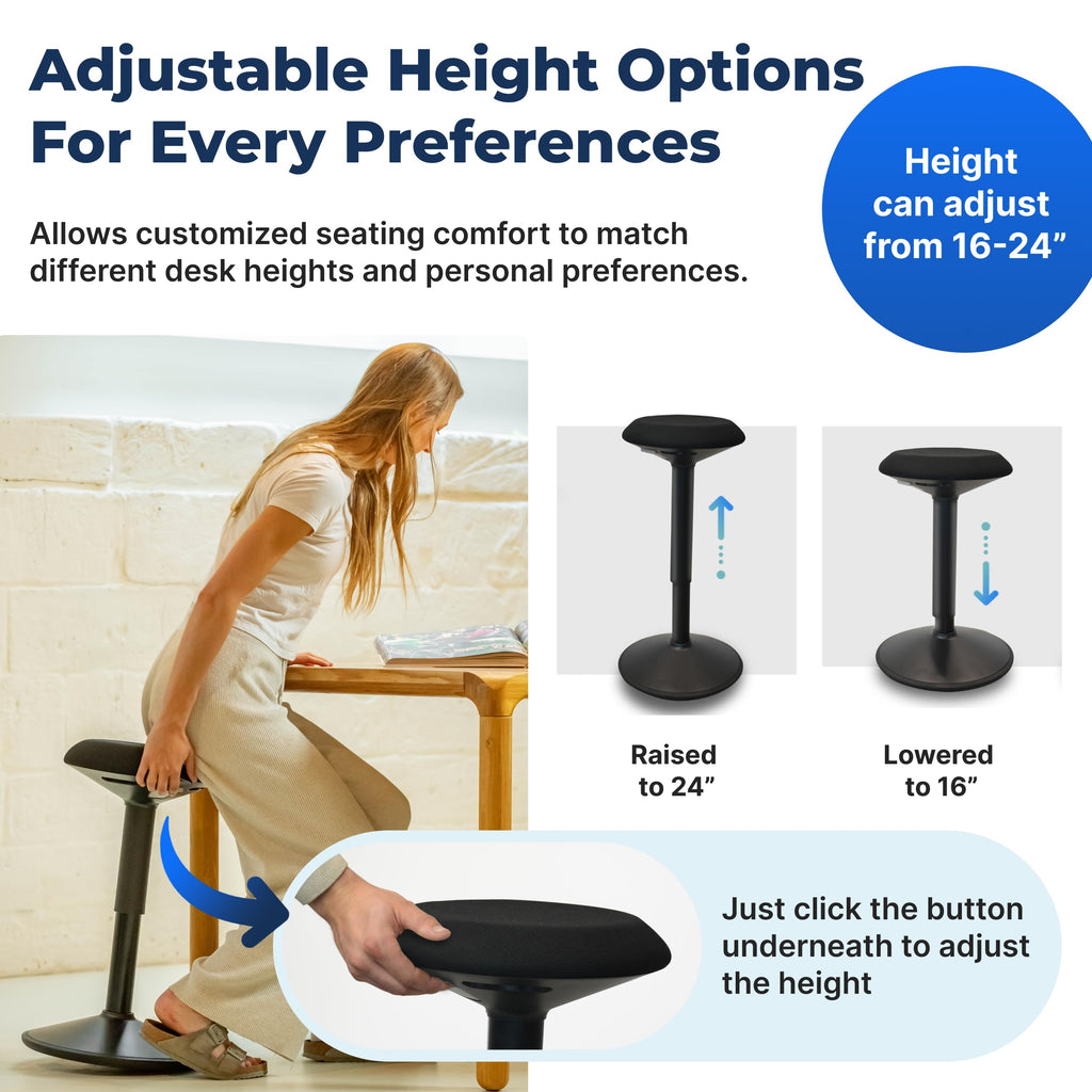 Backerz Ergonomic Desk Stool for Office – Height Adjustable Wobble Stool 40-60 cm - image 5
