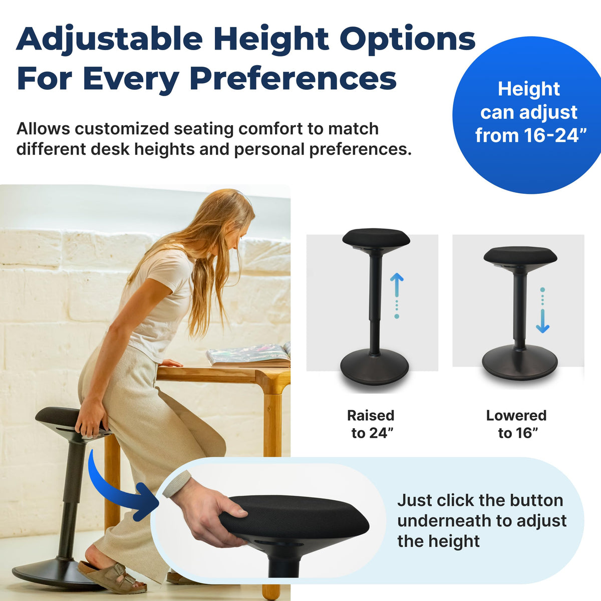 Backerz Ergonomic Desk Stool for Office – Height Adjustable Wobble Stool 40-60 cm - image 5