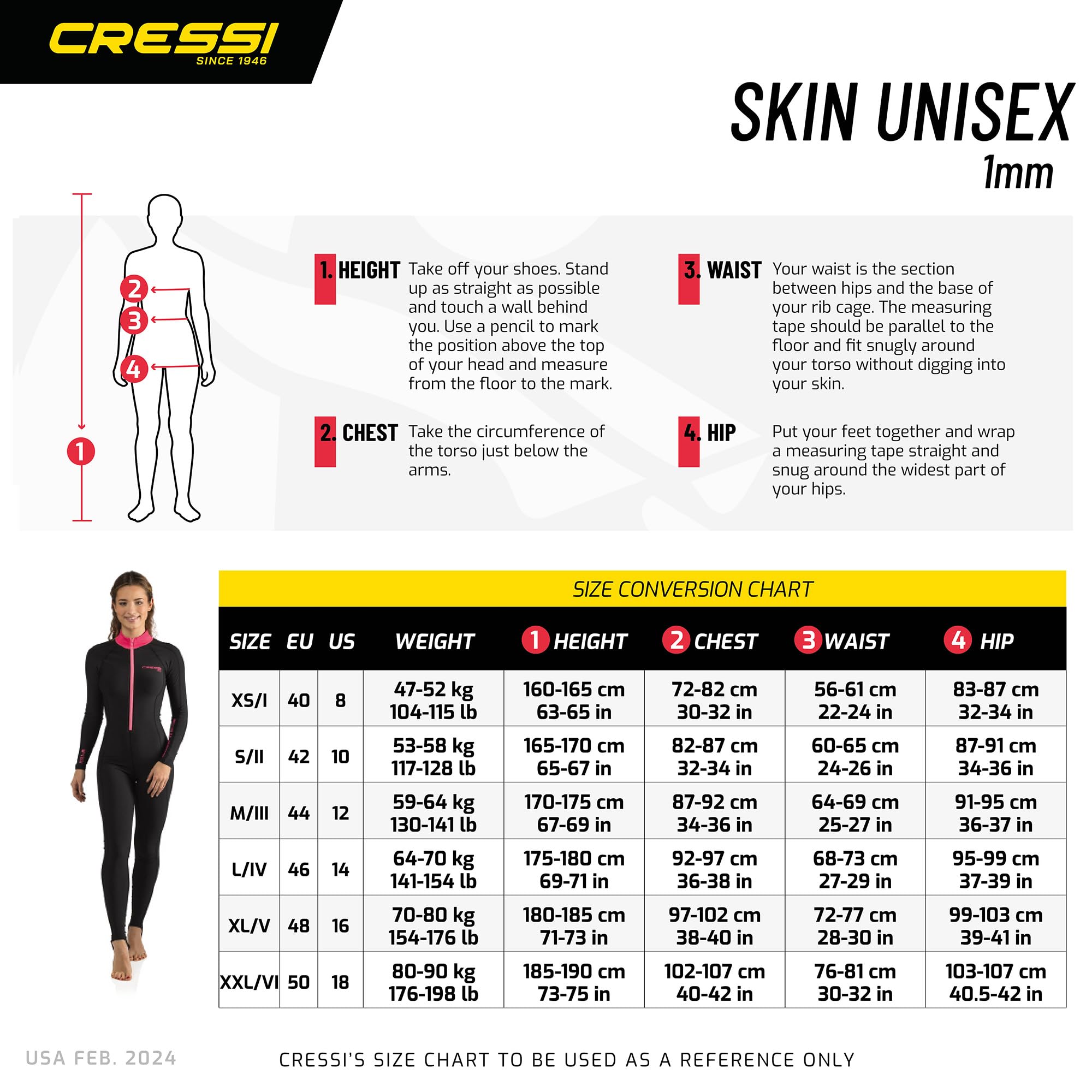 Cressi Women's 1mm One Piece Wetsuit Skin | Black & Pink | XS