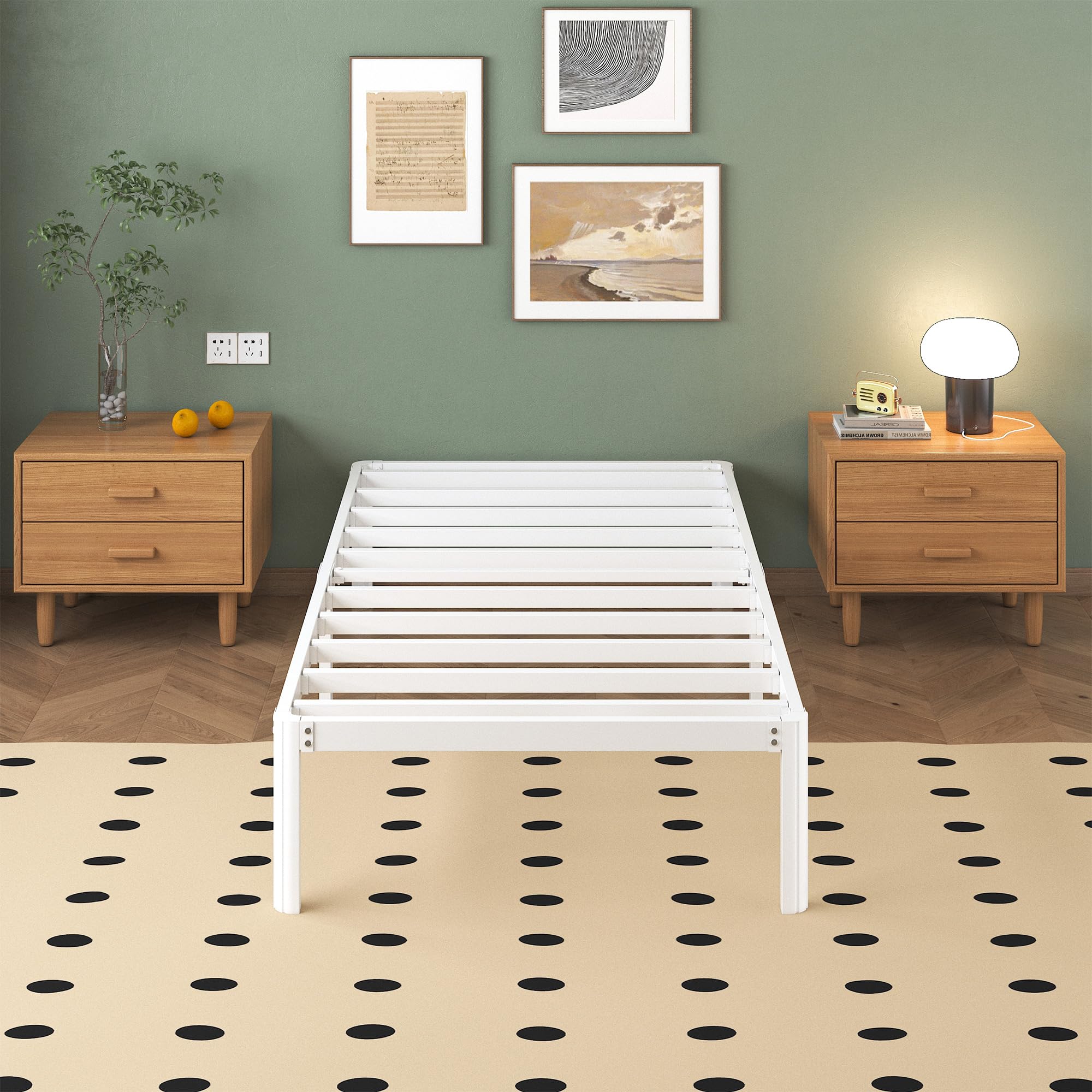 Lutown-Teen Metal Bed Frame 90x200cm | Heavy Duty Single Bed, White