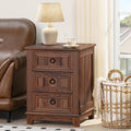 LELELINKY 3-Drawer Bedside Table – Brown Wooden Country Nightstand