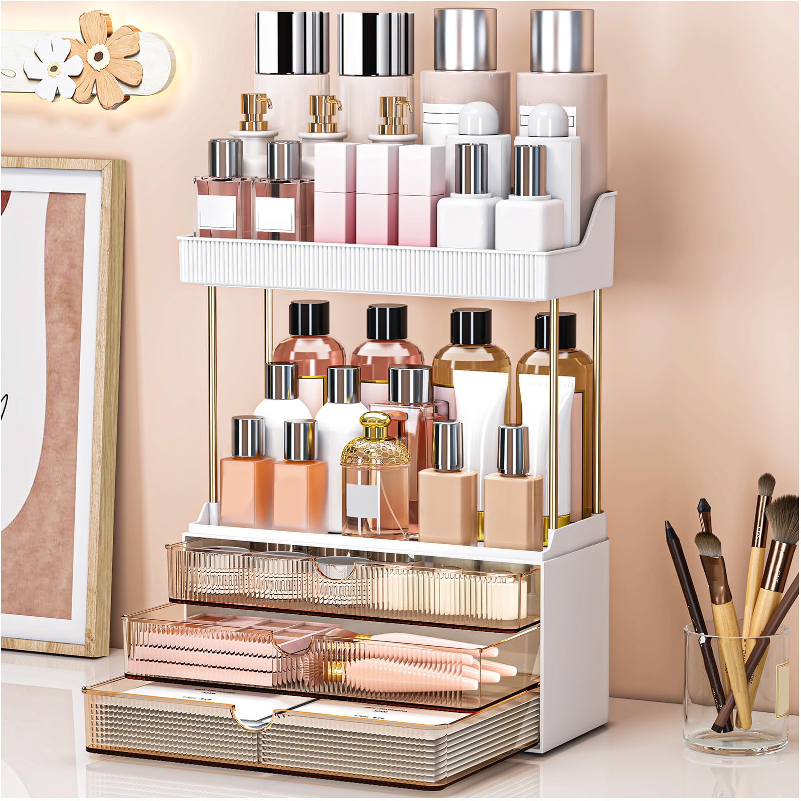 Storivo 3-Tier Makeup Organiser | Large Vanity Storage for Skincare