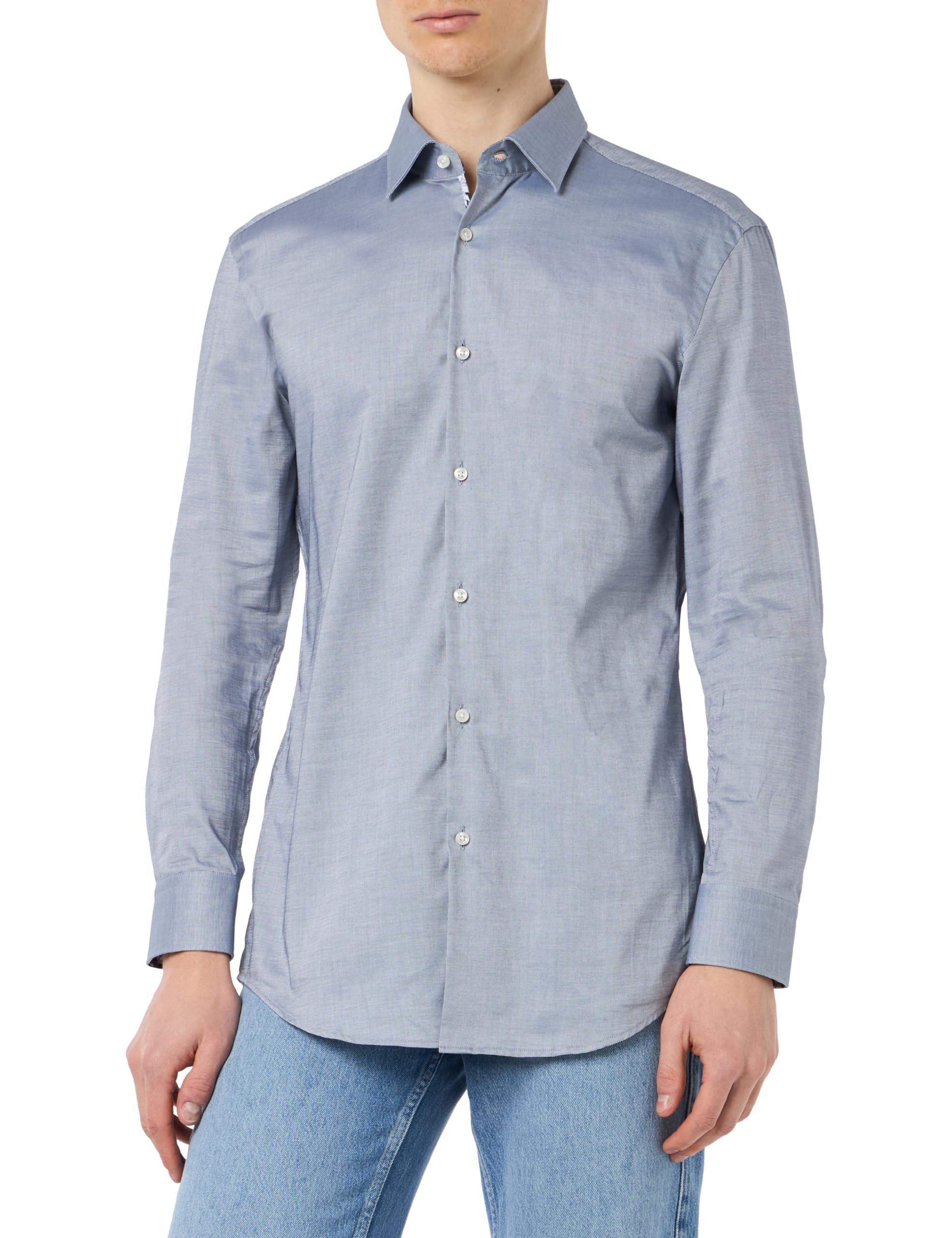 HUGO Men's Koey Sharp Fit Dress Shirt | 100% Cotton | Open Blue