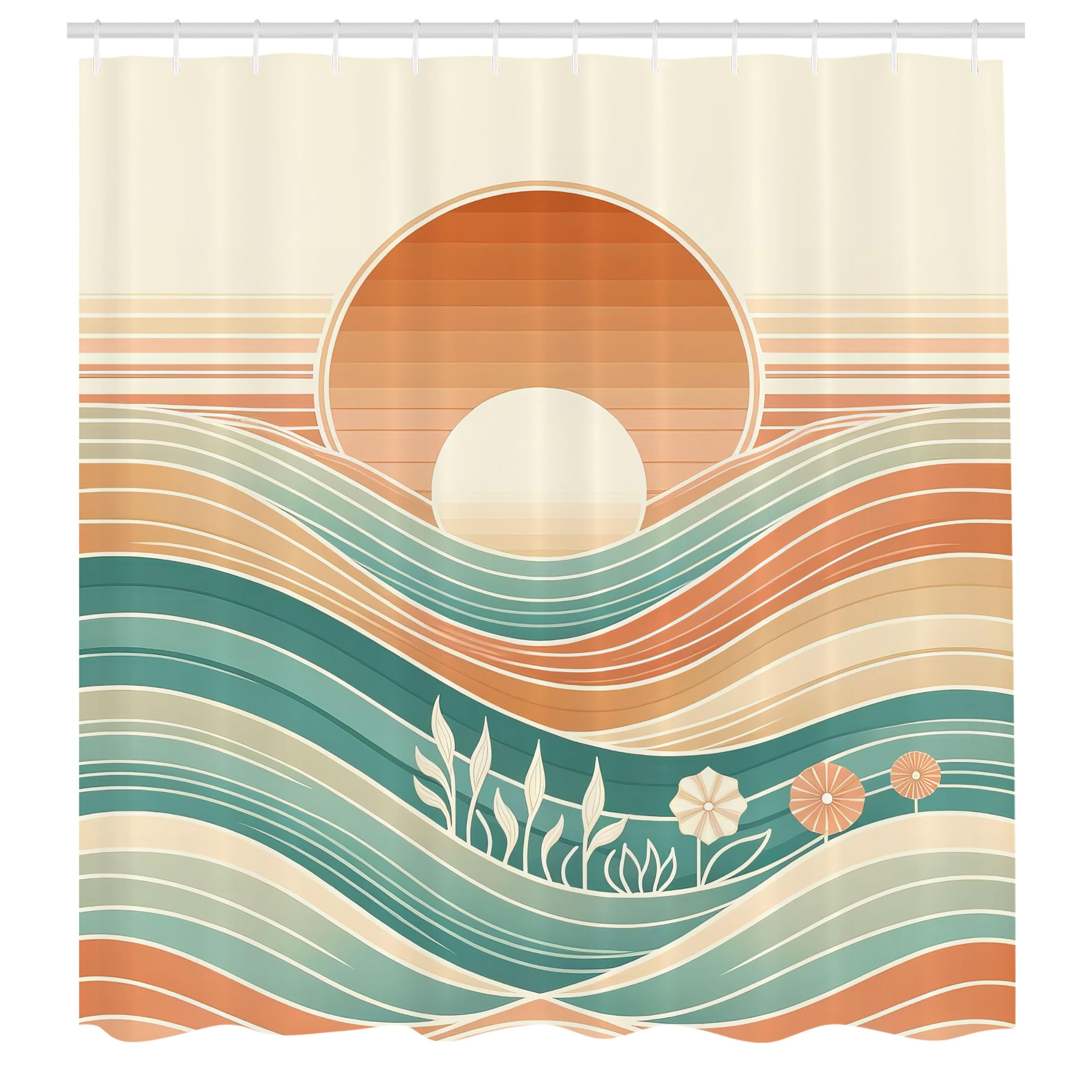 ABAKUHAUS Boho Shower Curtain – Mid Century Mountain Fabric Decor, 175x200cm