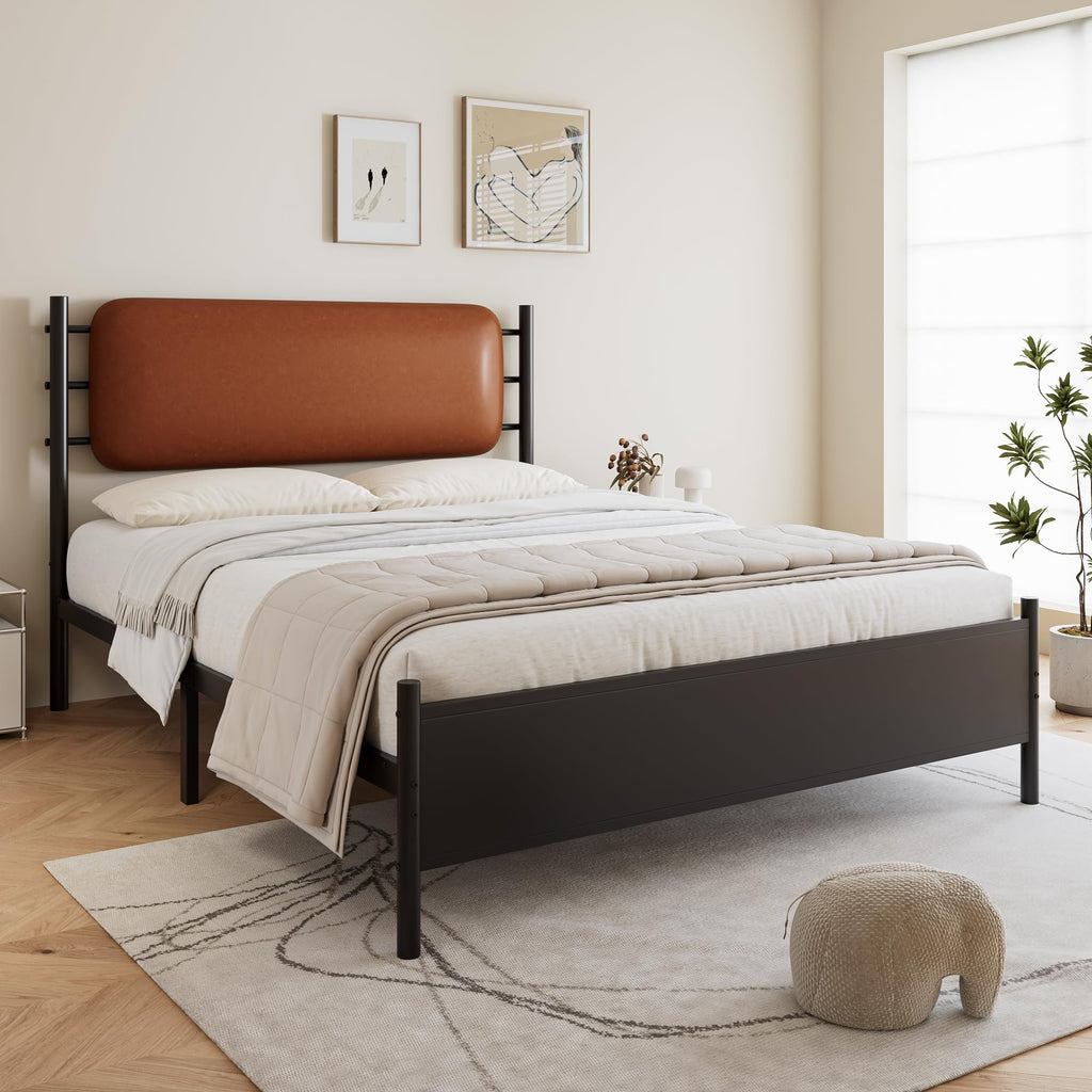Merax 4ft6 Double Metal Bed with PU Upholstered Headboard – Wrought Iron Frame, 135x190cm, Durable & Sturdy, Comfortable Youth Bed for Teens & Adults - image 2
