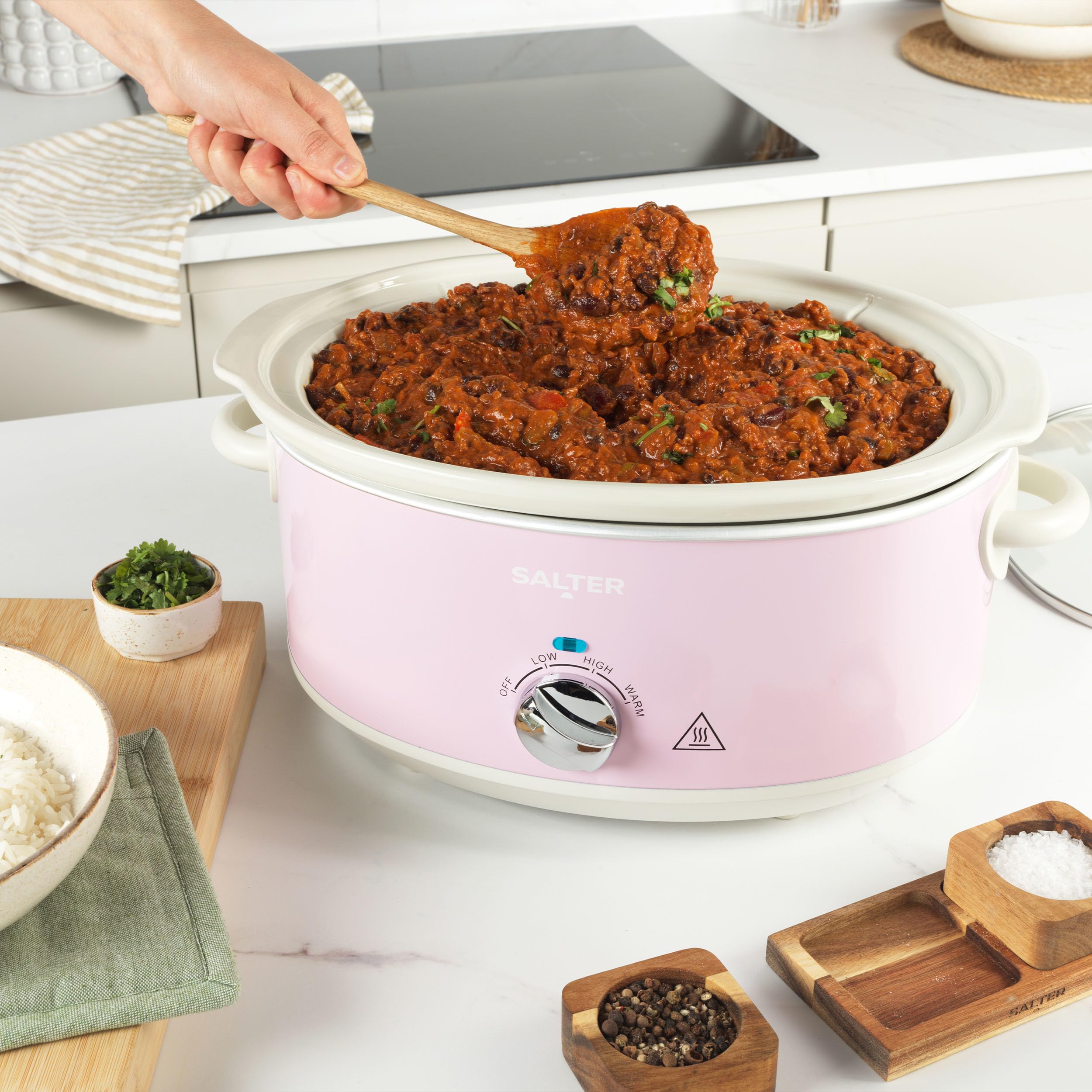 Salter Retro 6.5L Slow Cooker – Pink Ceramic Pot with 3 Heat Settings