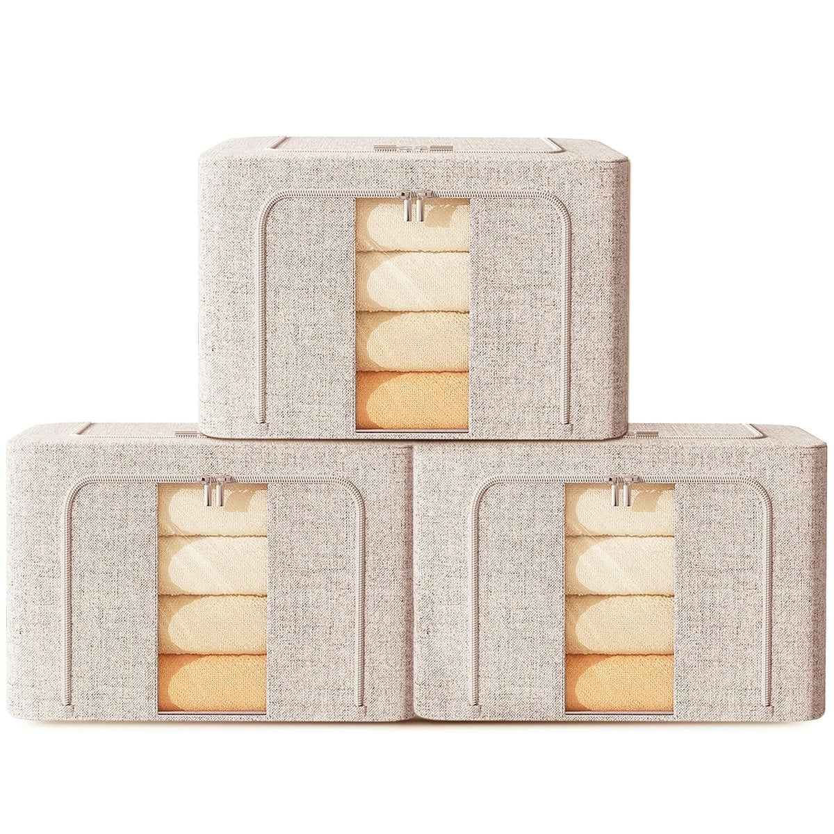 FYTXSZ Clothes Storage Boxes 66L with Metal Frame, Foldable Fabric Storage Bins with Lid and Clear Window - image 1