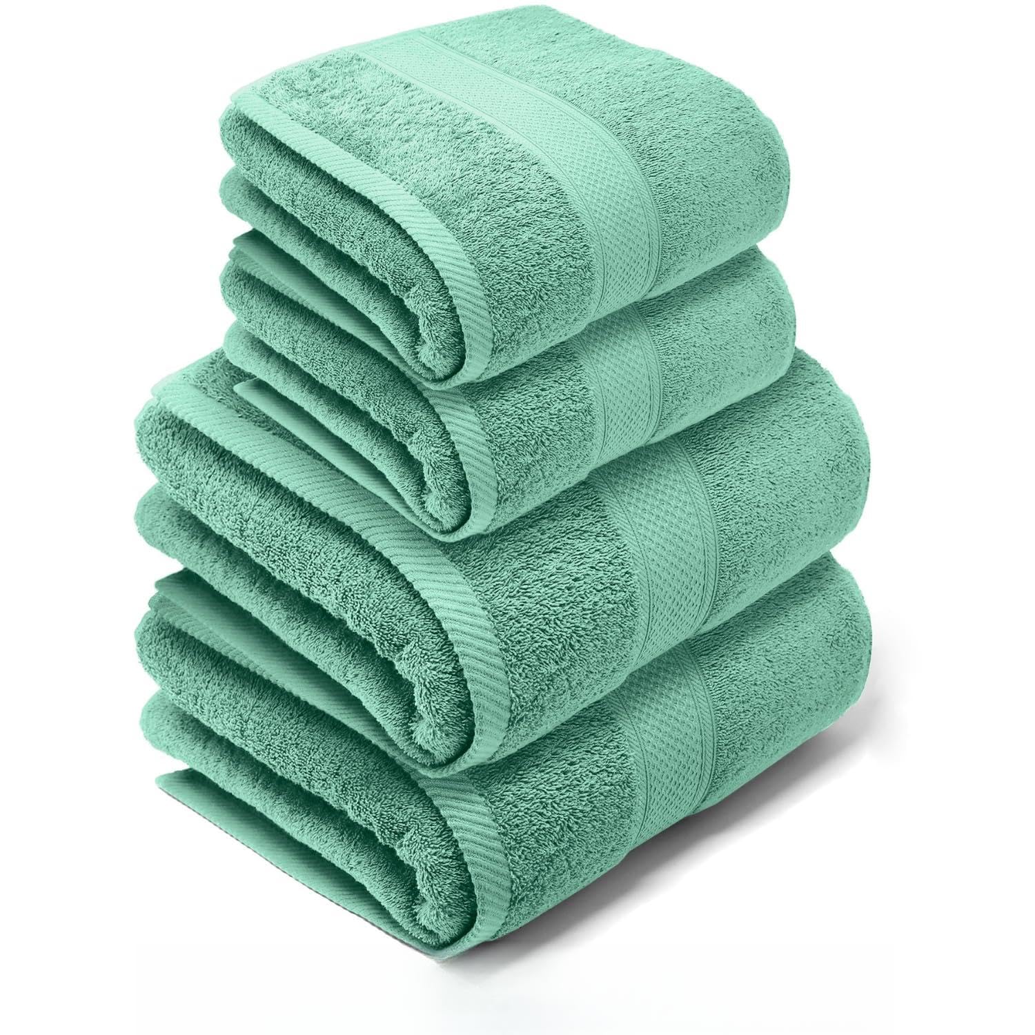 Lebengood 4-Piece Cotton Bath Towel Set - 550gsm Soft Absorbent - Aqua