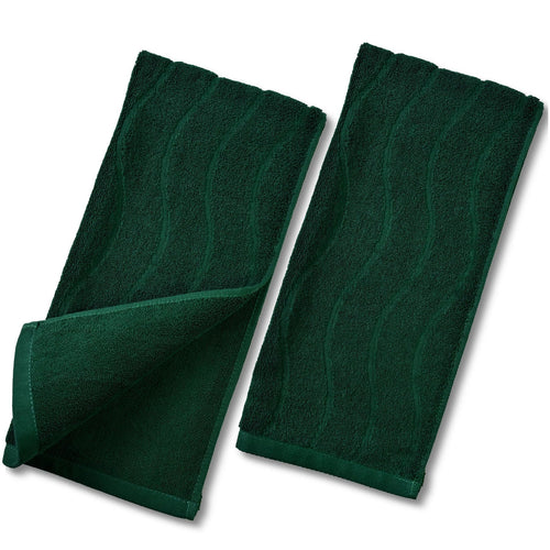 Jolof Store 2-Piece Cotton Hand Towels – Forest Green Wavy Striped Set