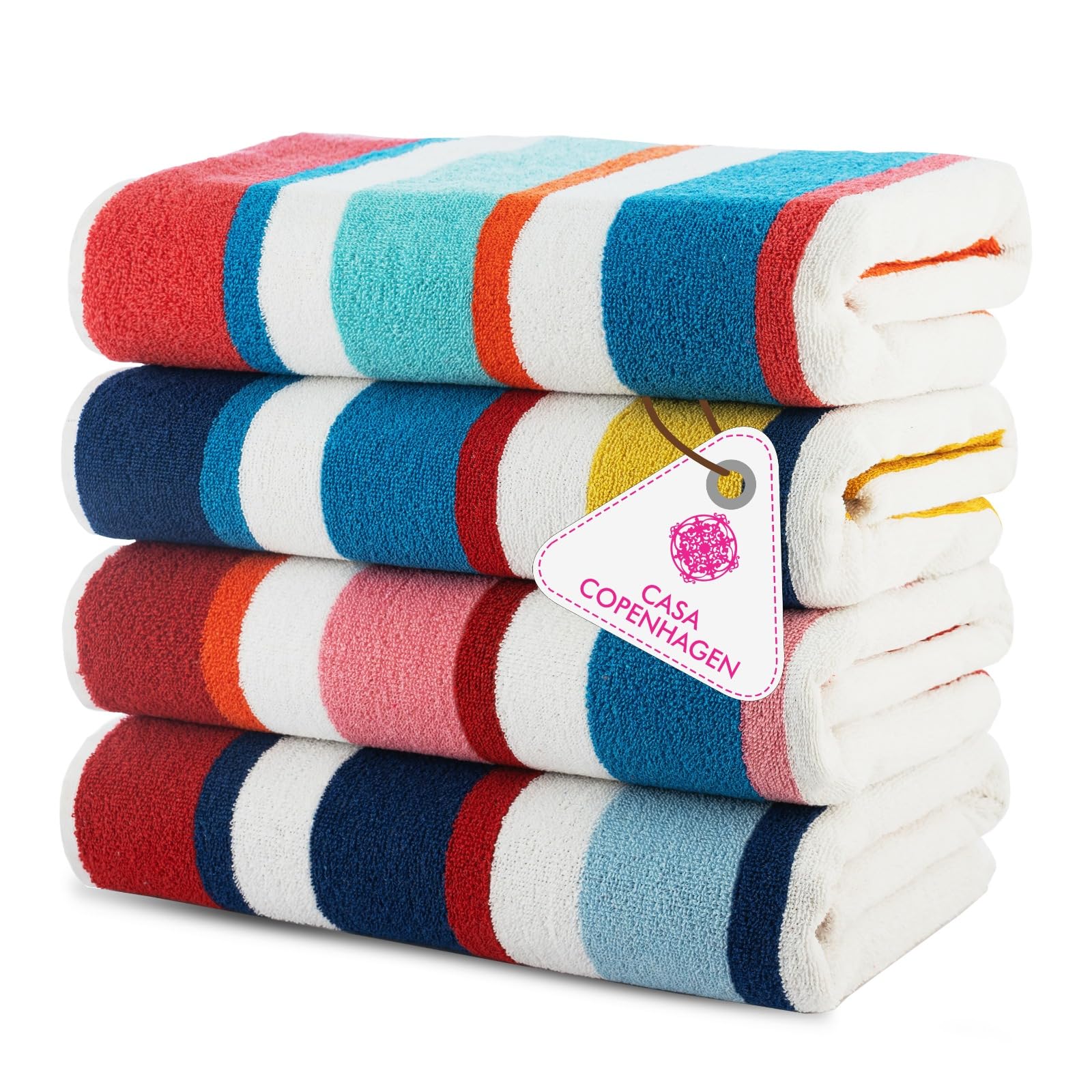 CASA COPENHAGEN Bora Bora Cotton Beach Towels – 4 Pack, Quick Dry