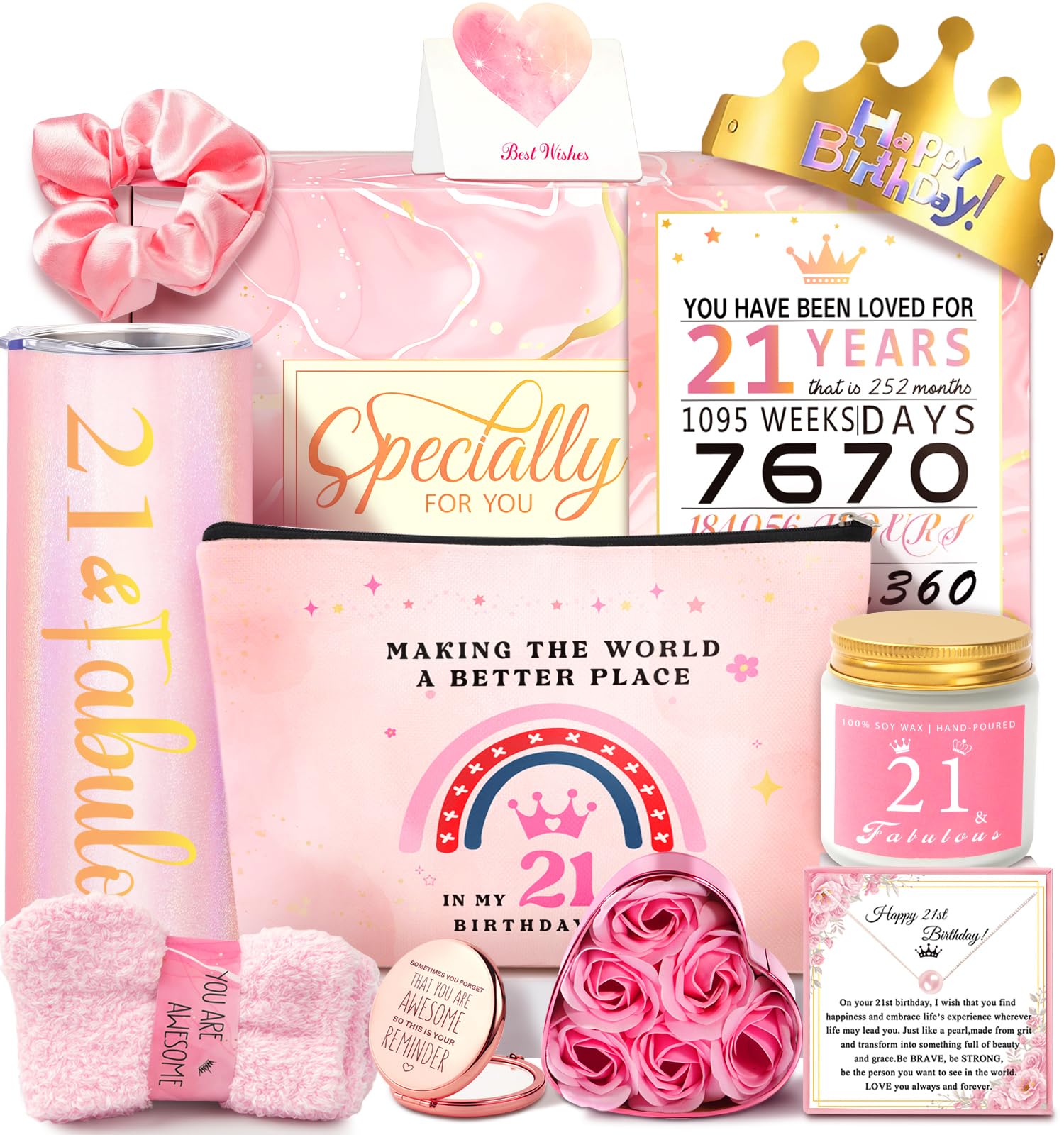 21st Birthday Gift Basket for Her | 12-Piece Spa & Tumbler Set