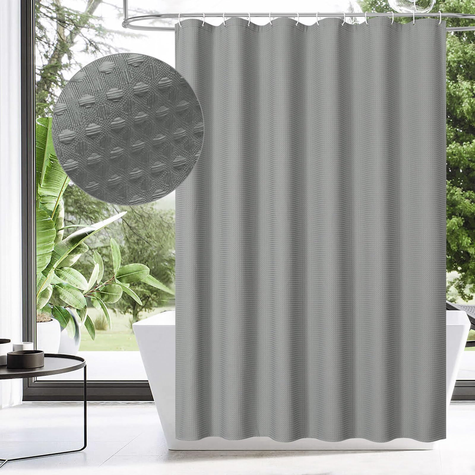 Jolof Store Waffle Shower Curtain – Extra Long 72x84 Grey Farmhouse Fabric