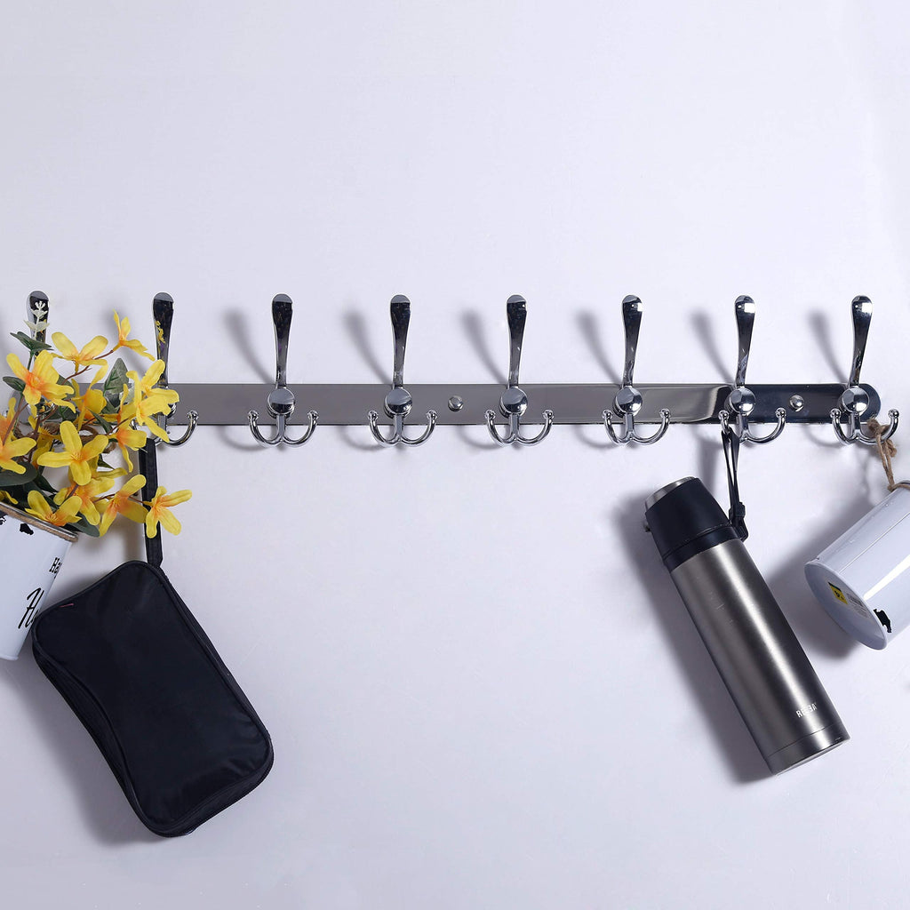 Dseap Heavy Duty Wall Mount Coat Rack – 74cm Stainless Steel 8-Tri-Hooks