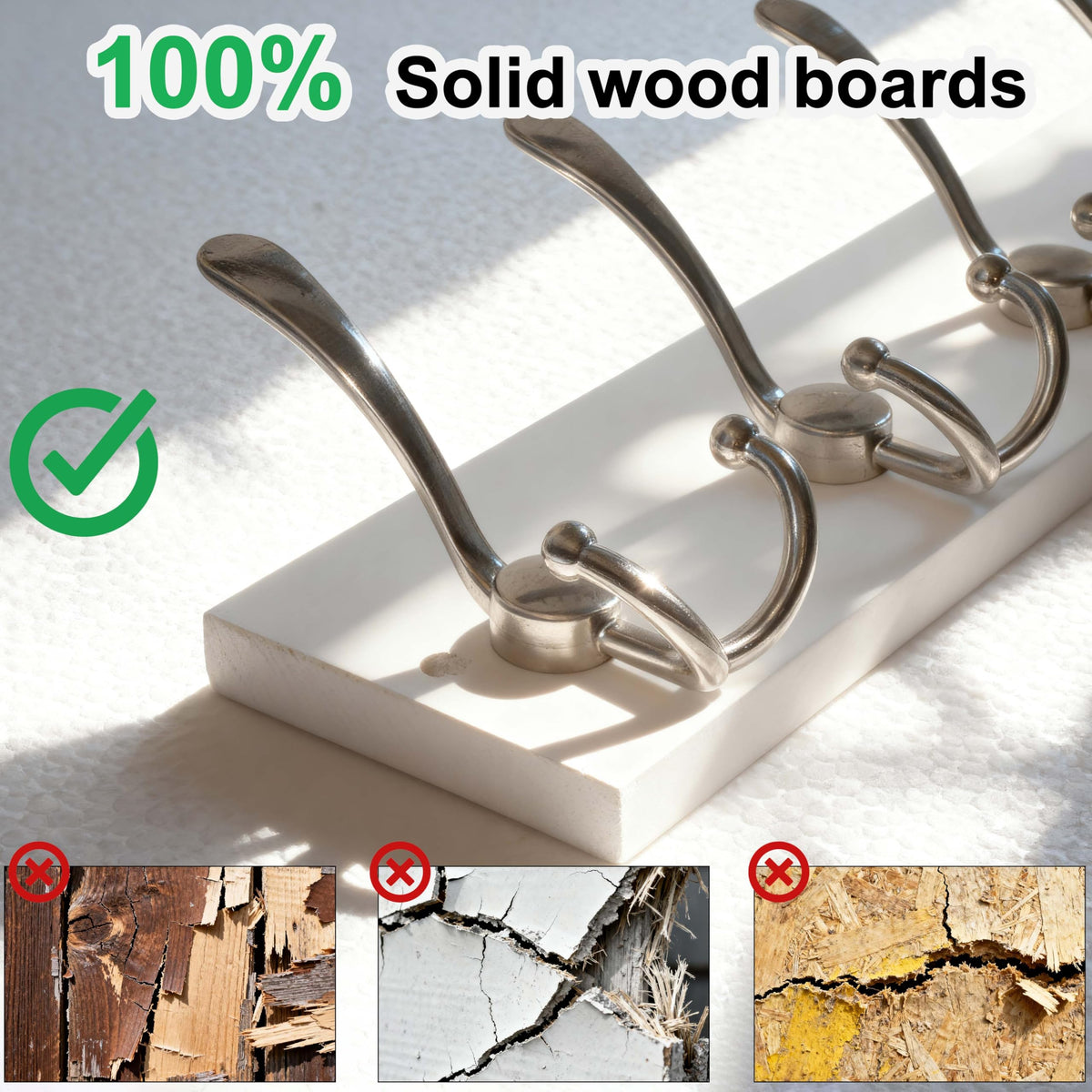 SKOLOO Creations White Solid Wood Wall Mounted Coat Rack, 5 Hooks, 16-7/8" Long - Kitchen, Mudroom, Entryway, Bathroom - Includes Mounting Hardware - image 3