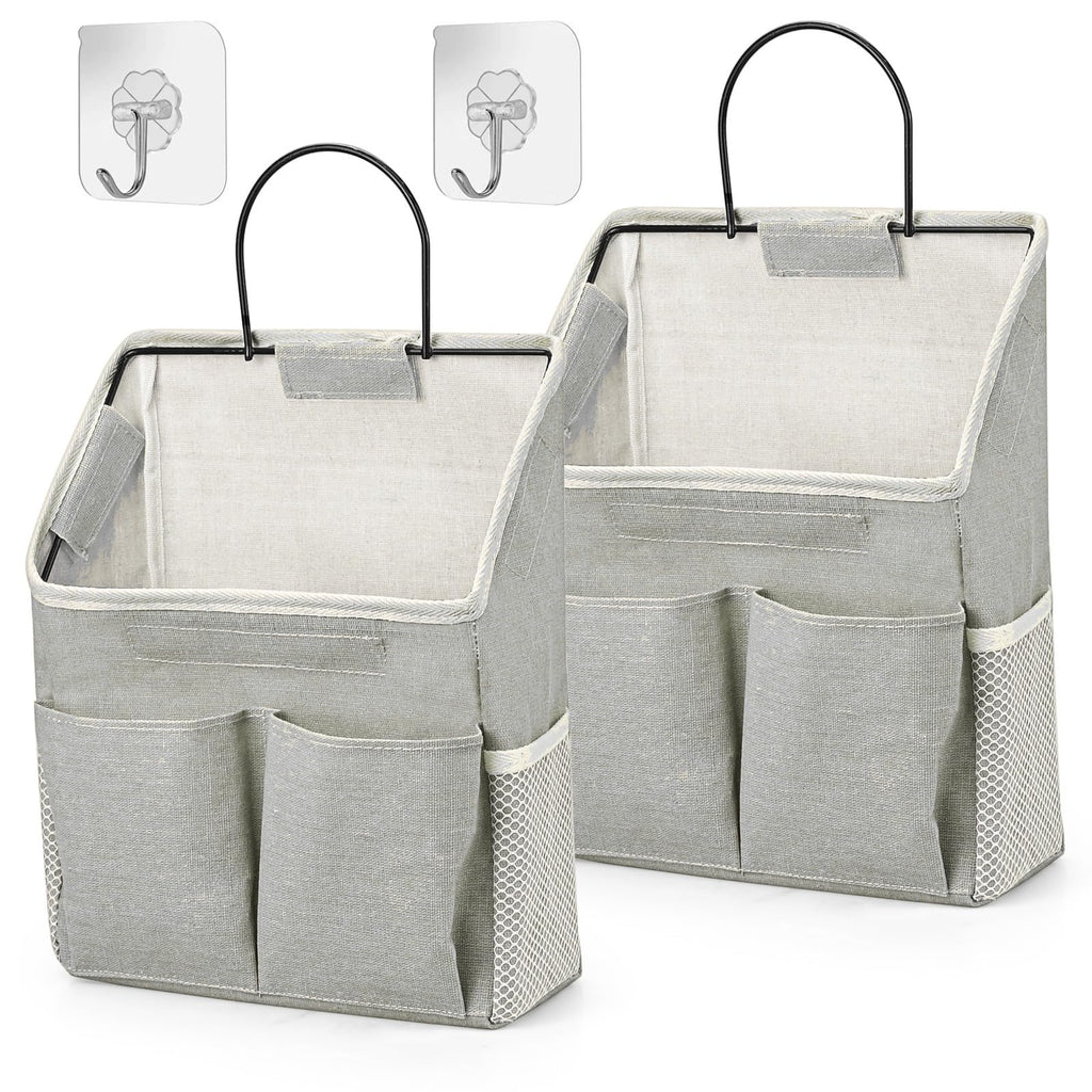 Set of 2 Waterproof Hanging Storage Organizers - Linen - Foldable - With Pockets - For Nursery, Bathroom, Bedroom, Office, RV - Grey - image 1