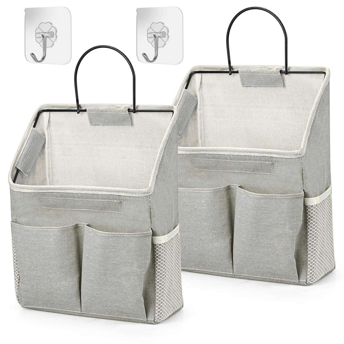 Set of 2 Waterproof Hanging Storage Organizers - Linen - Foldable - With Pockets - For Nursery, Bathroom, Bedroom, Office, RV - Grey - image 1