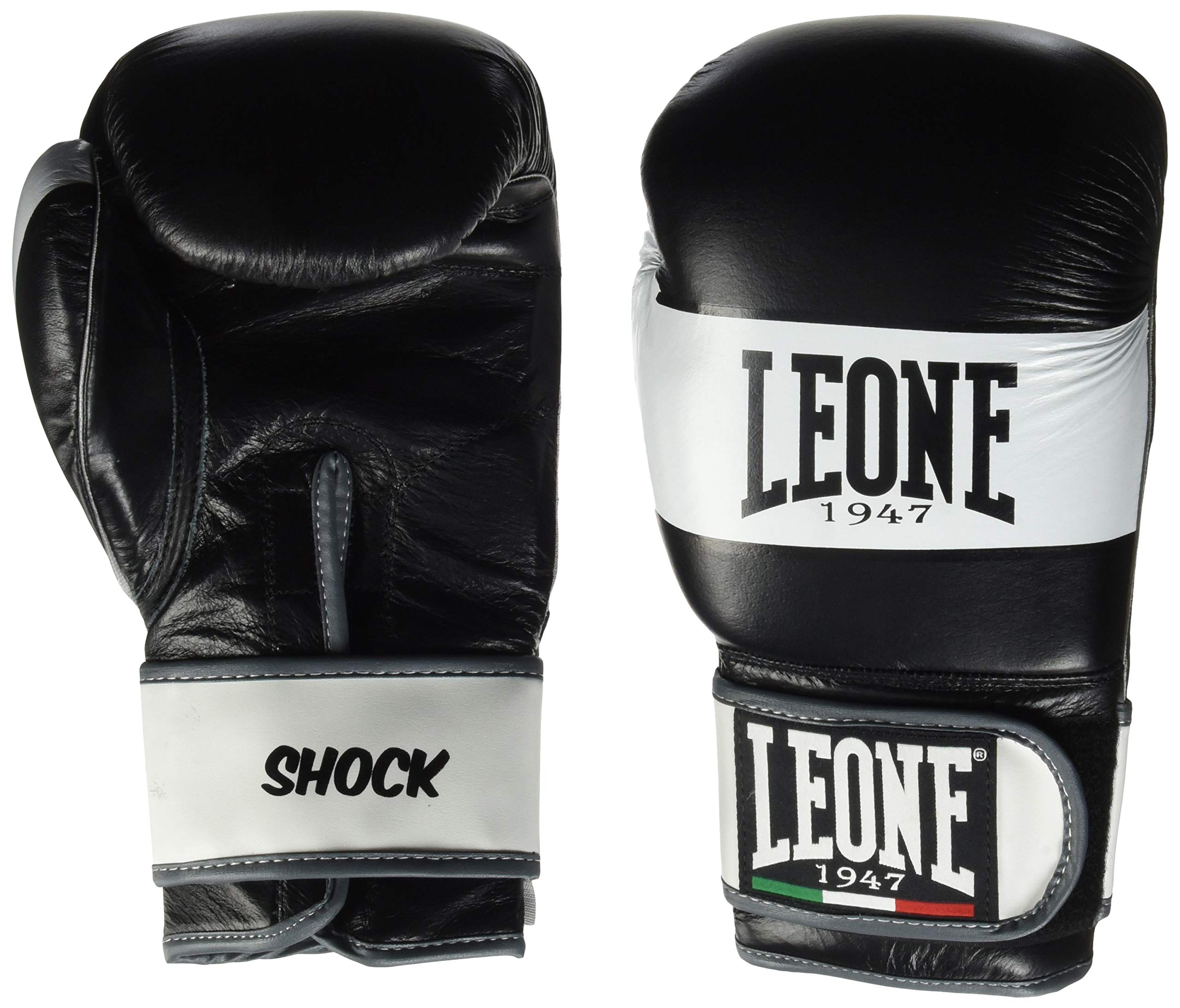 Leone 1947 Shock Boxing Gloves | Black Leather Sparring Gear | 12 OZ
