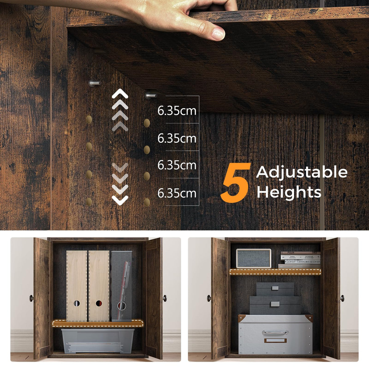 Coleshome 5-Tier Bookcase With Doors and Drawer, 48 x 24 x 164.2 cm, Brown - image 4