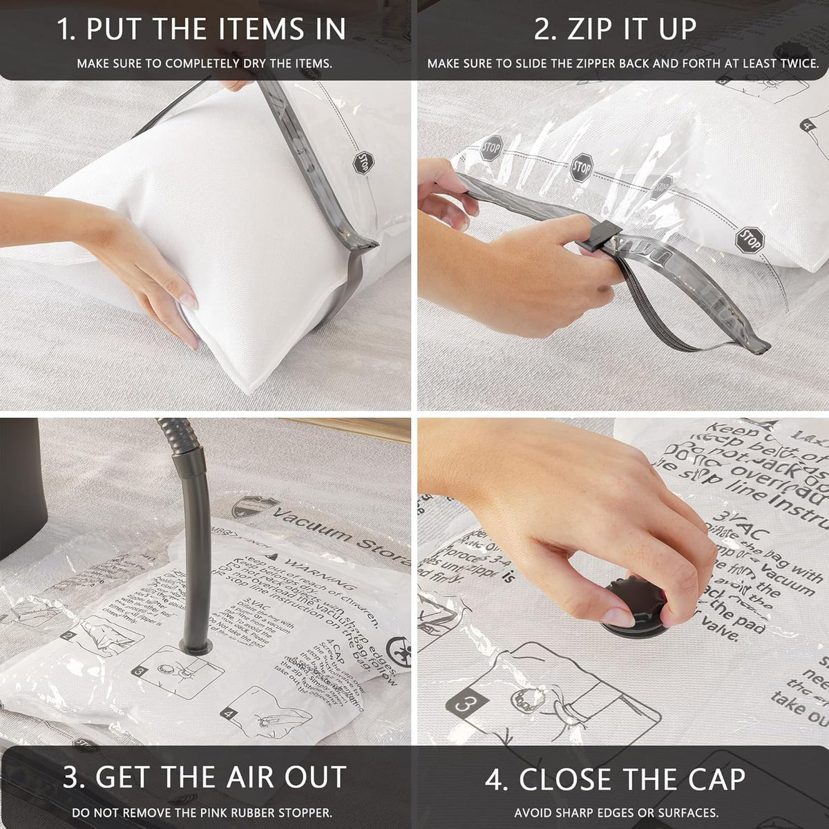 Vacuum Storage Bags 8 Small, Space Saver Bags with Travel Hand Pump, Compression Seal Bags for Clothes, Duvets