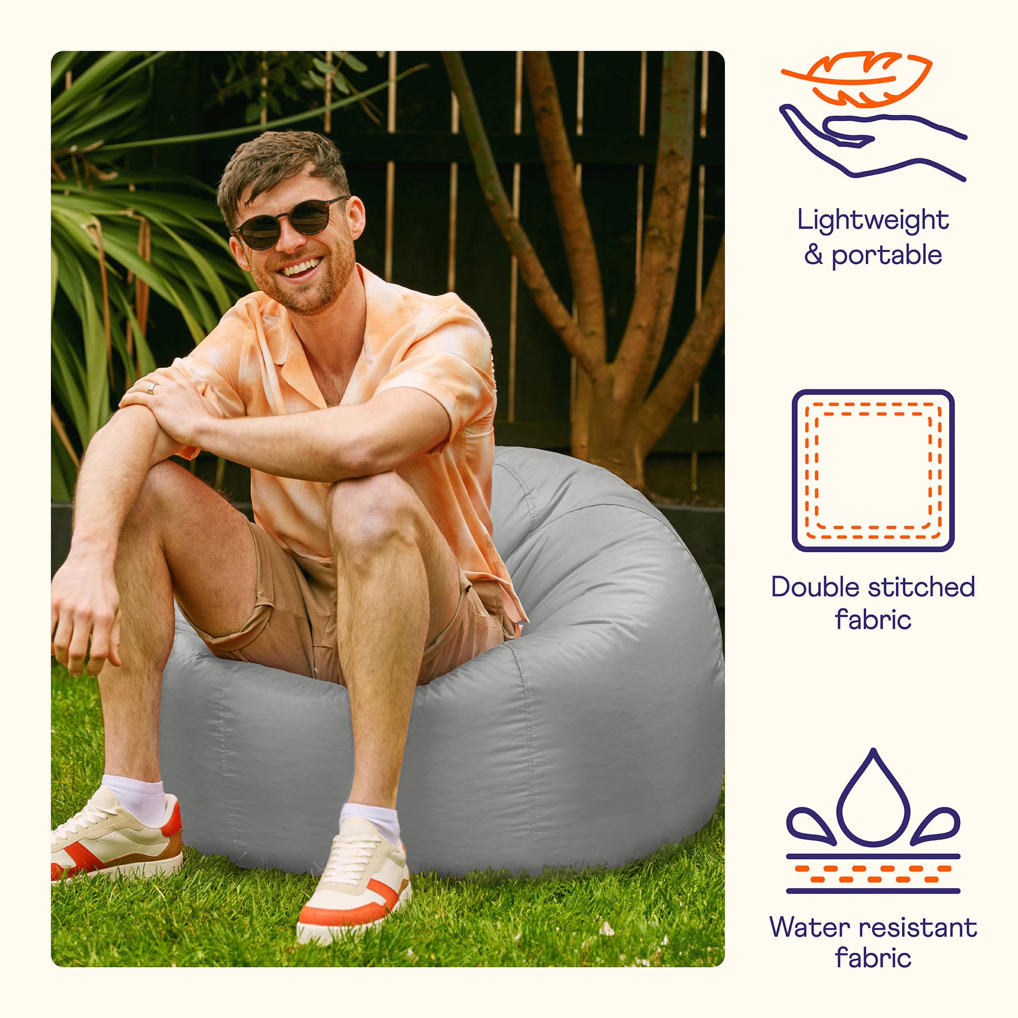 Bean Bag Bazaar Outdoor Bean Bag – Large Grey Water Resistant Floor Chair