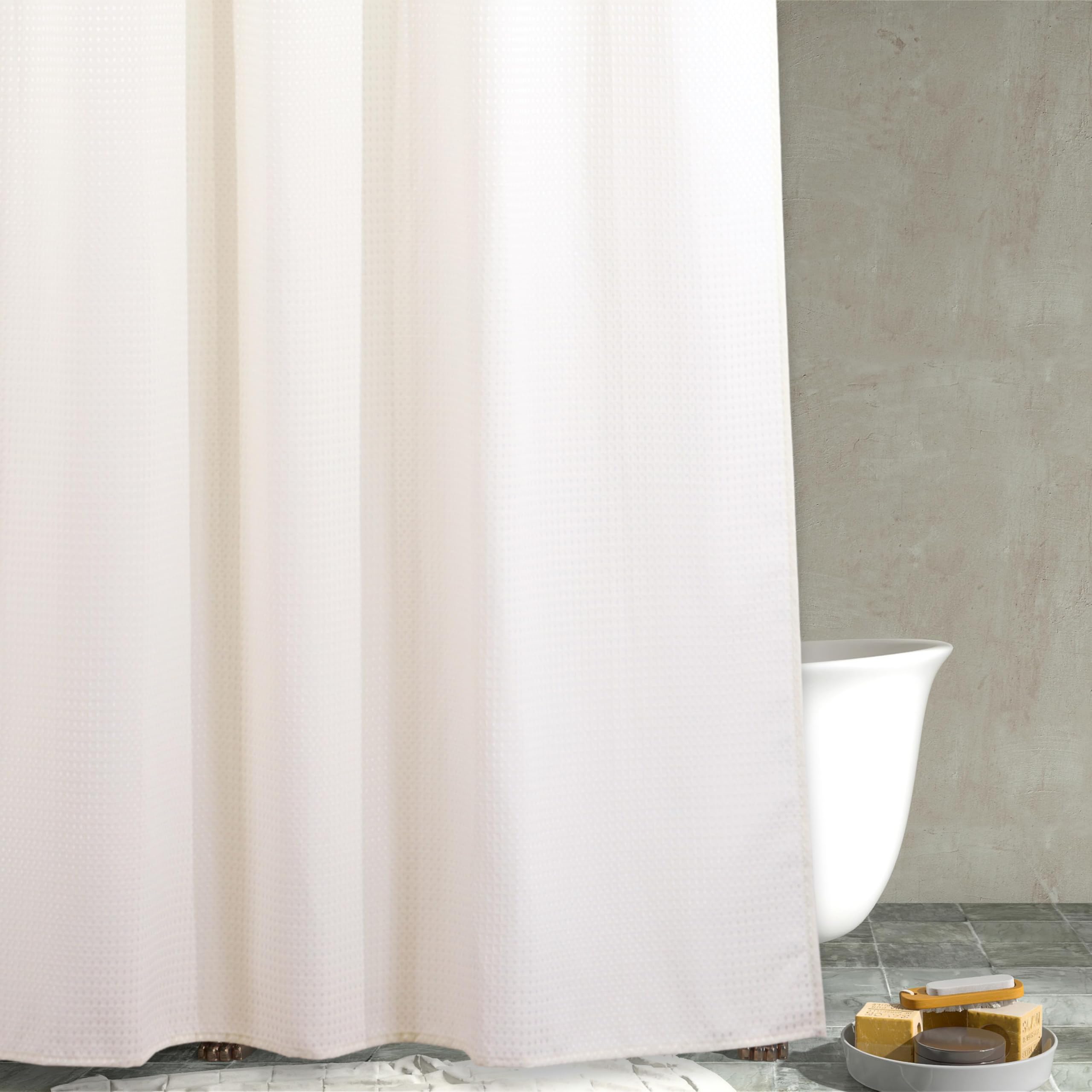 Popkozzi Ivory Waffle Shower Curtain | Heavy Duty Textured Fabric