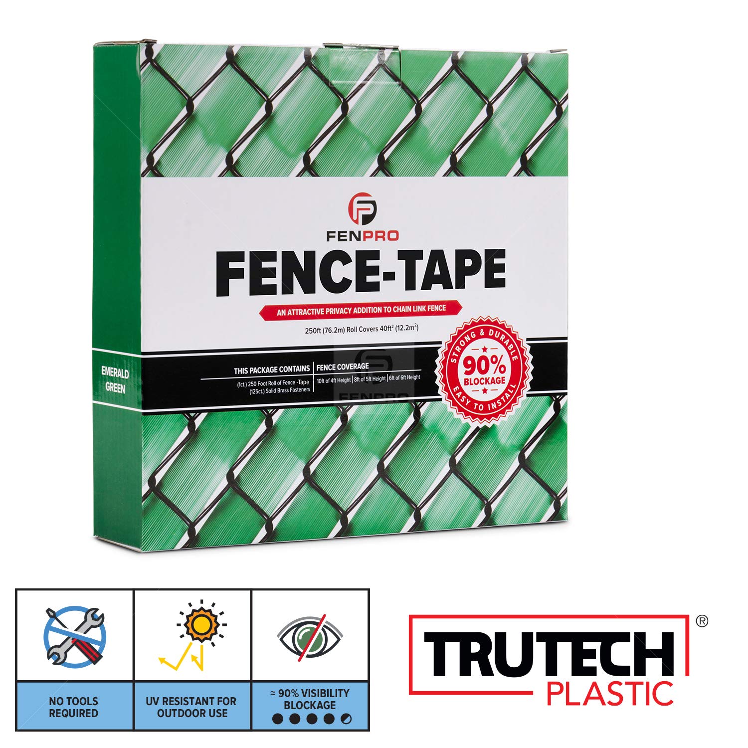Fenpro Chain Link Fence Privacy Tape - Emerald Green 250ft Roll with Fasteners