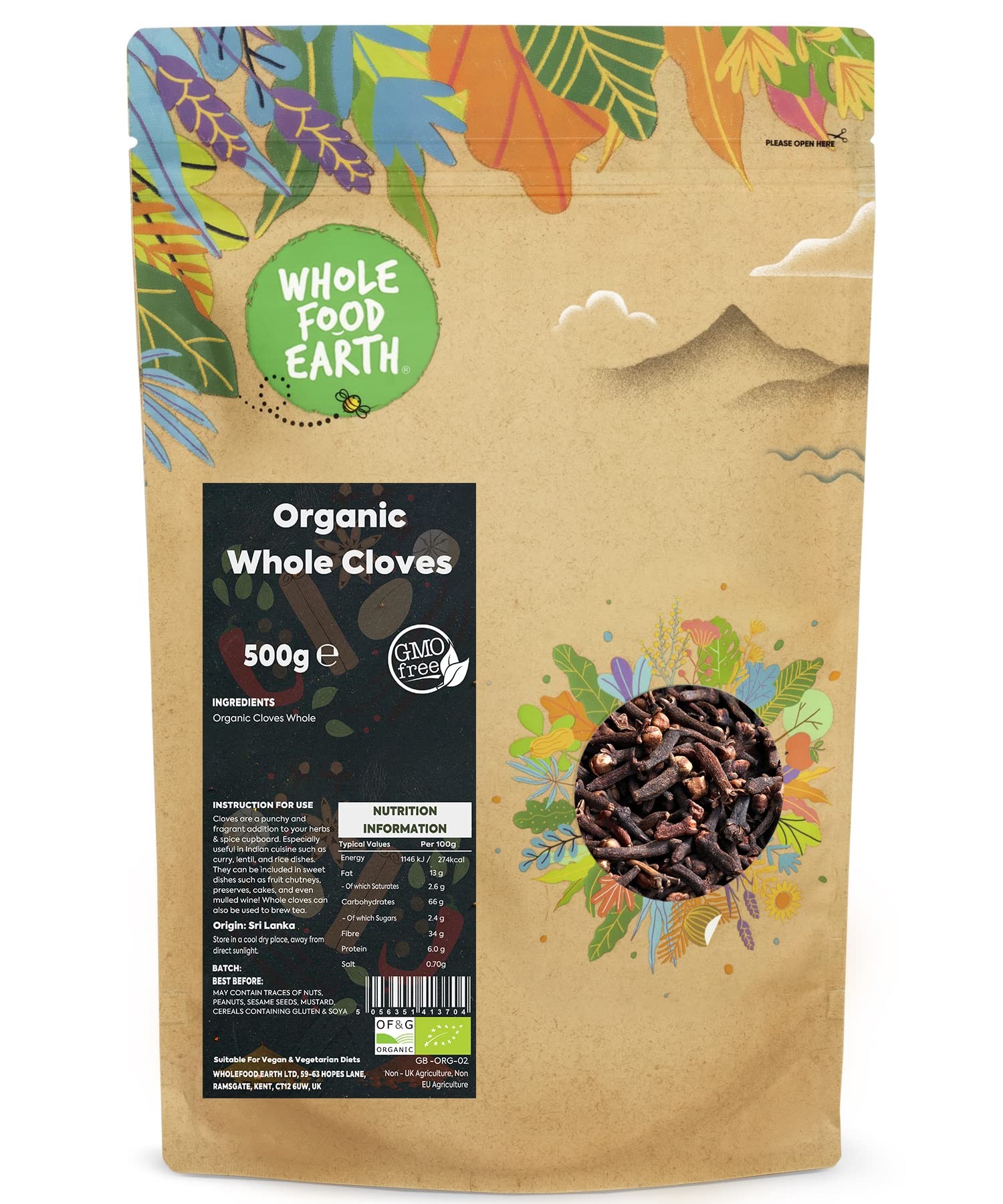 Wholefood Earth Organic Whole Cloves – 500g GMO-Free Culinary Spice