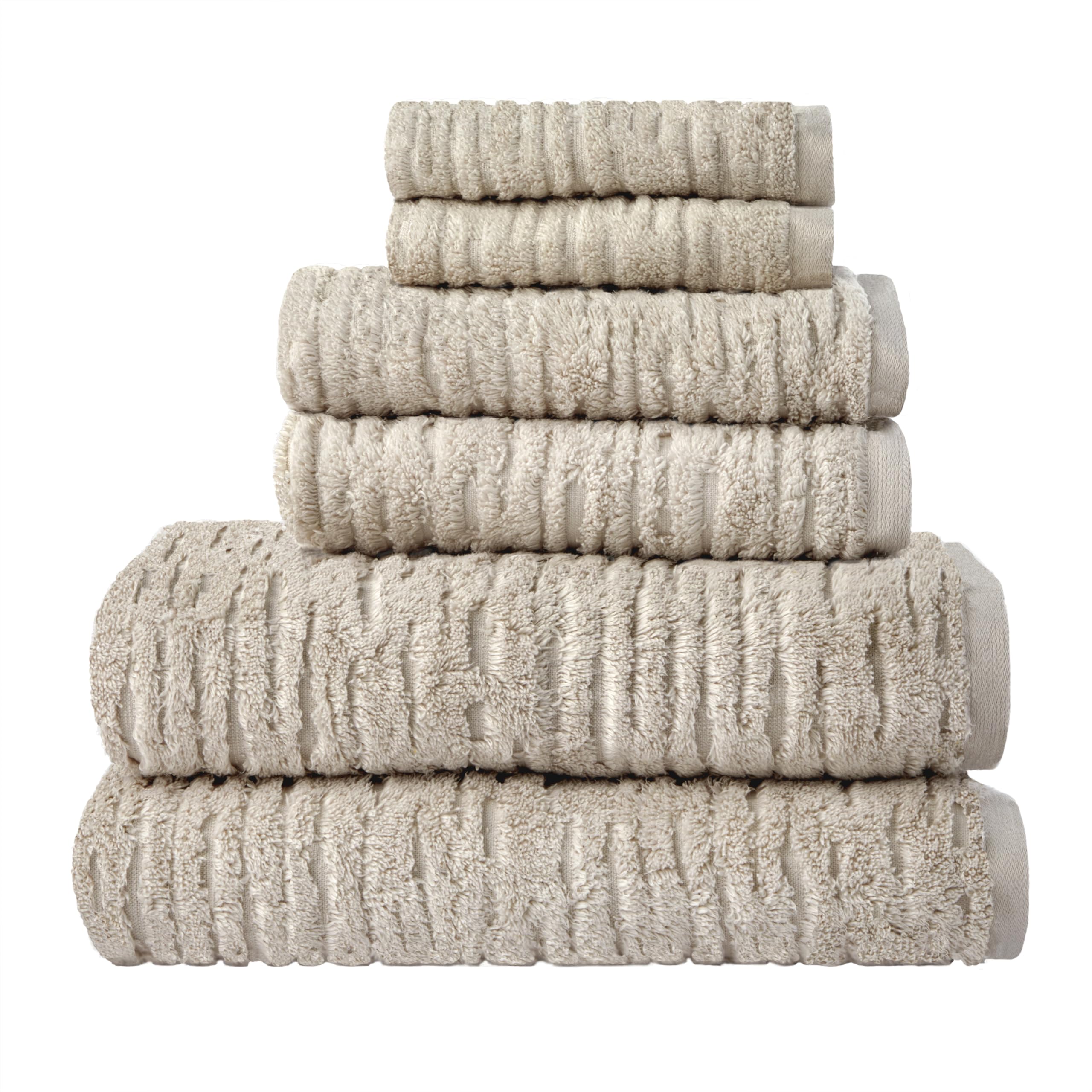 SKL Home CloudSoft 6-Piece Cotton Luxury Towel Set, 600 GSM – Oatmeal