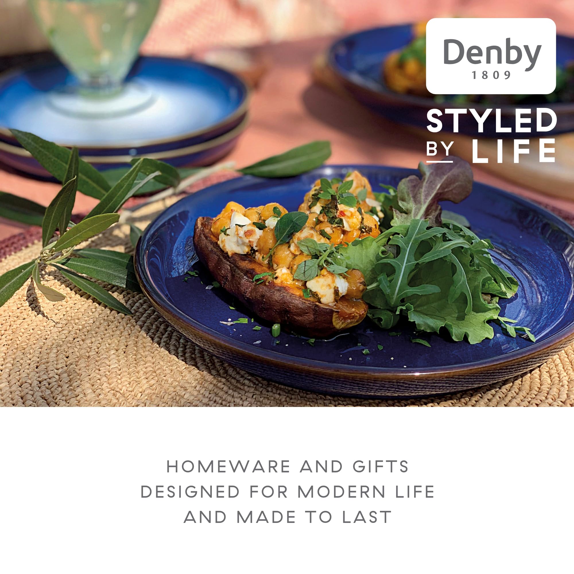 Denby Imperial Blue Medium Plates - Set of 4 Ceramic Stoneware 21cm
