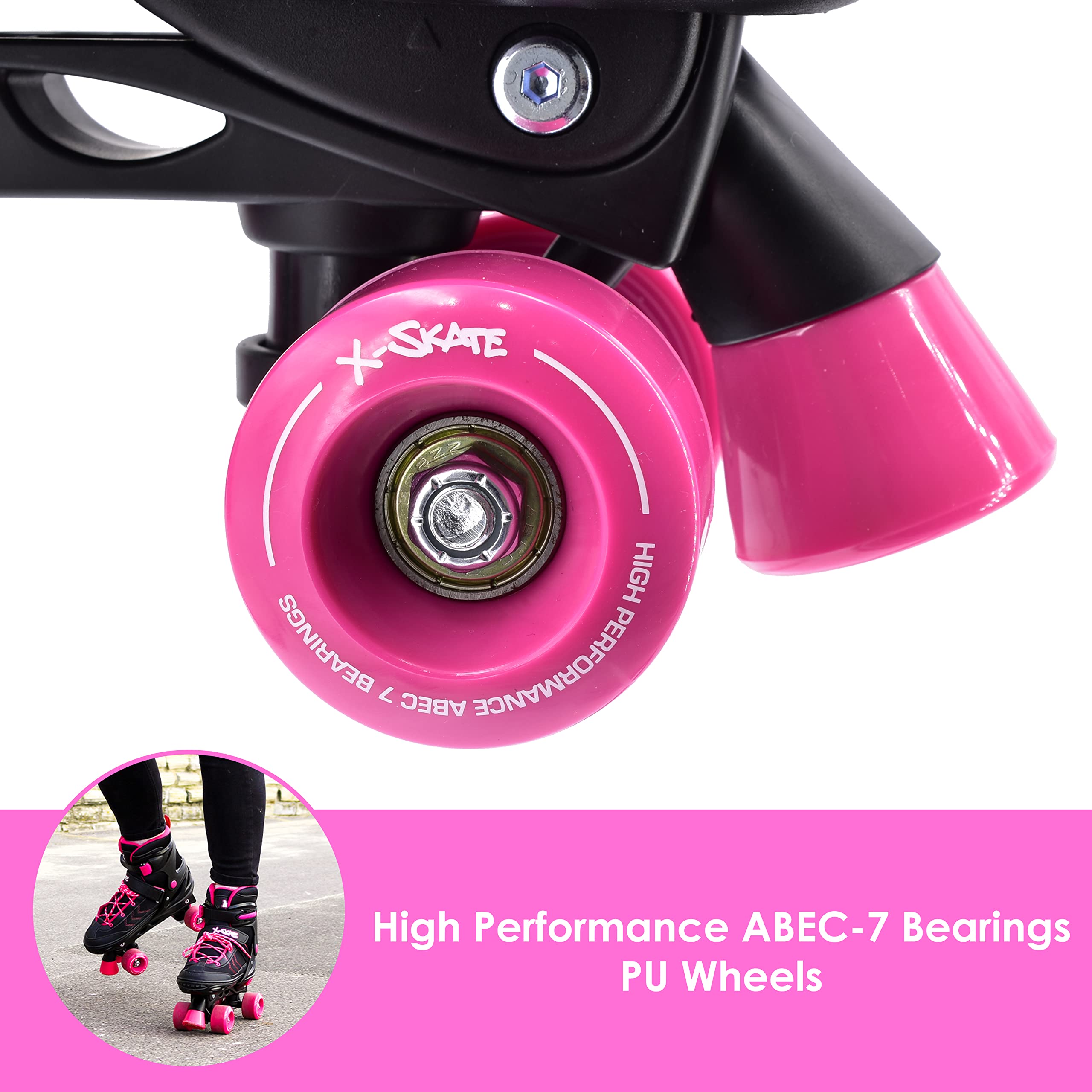 M.Y X-Skate Kids Adjustable Pink Quad Roller Skates – Small (UK 12-2)