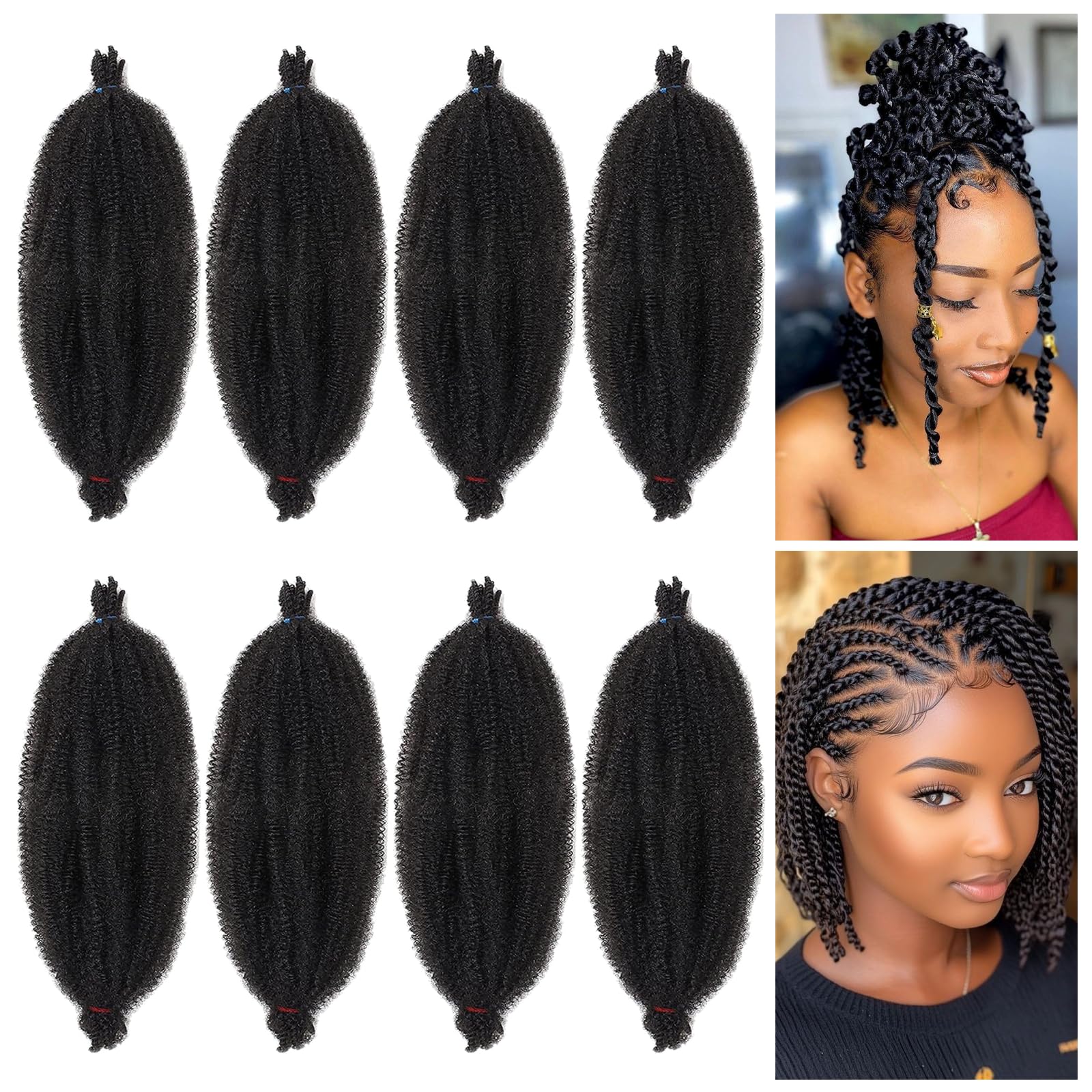 Jolof Store Pre-Separated Spring Twist Hair for Afro Marley Locs - Black