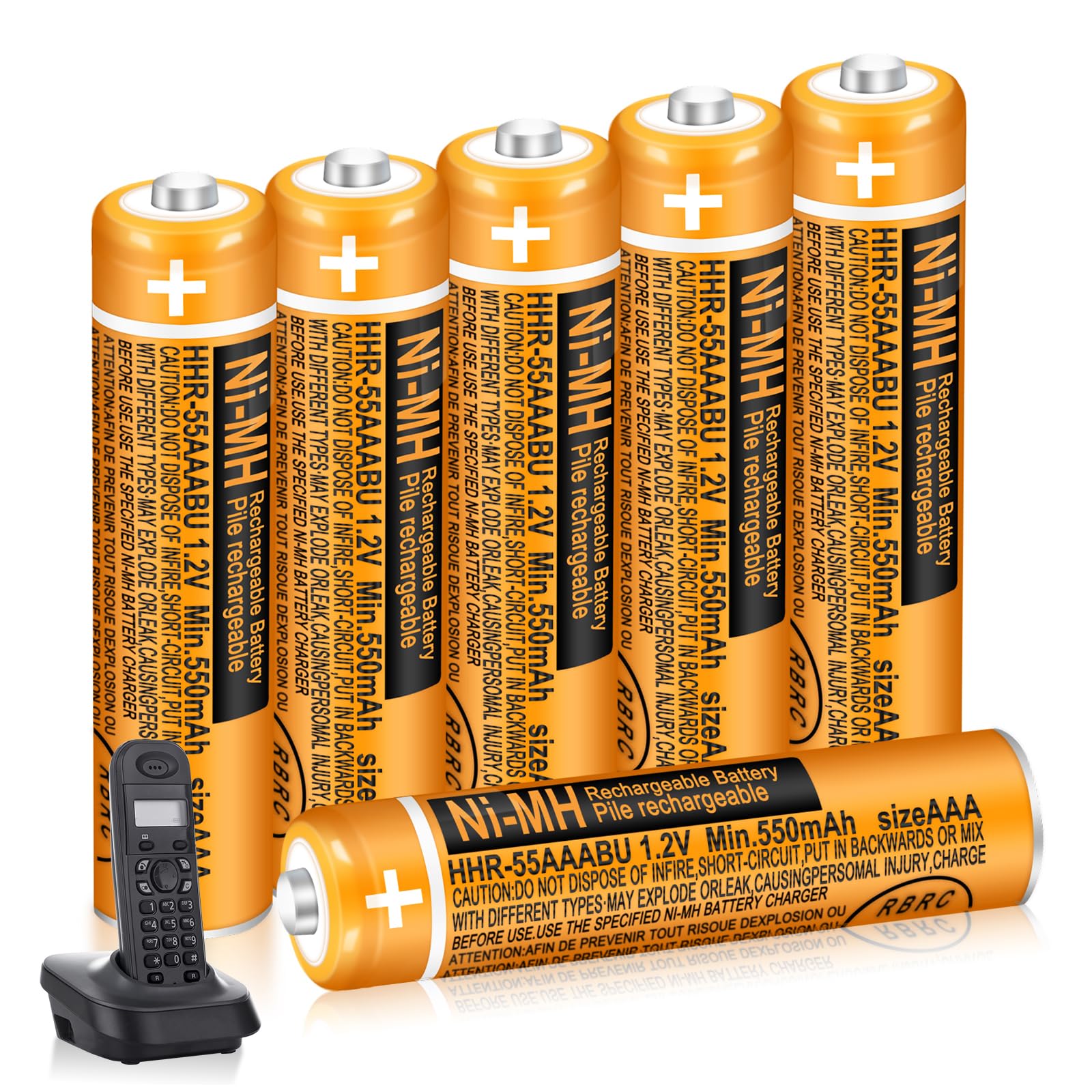 AAA Ni-MH Rechargeable Batteries for Panasonic Phones, 6 Pack