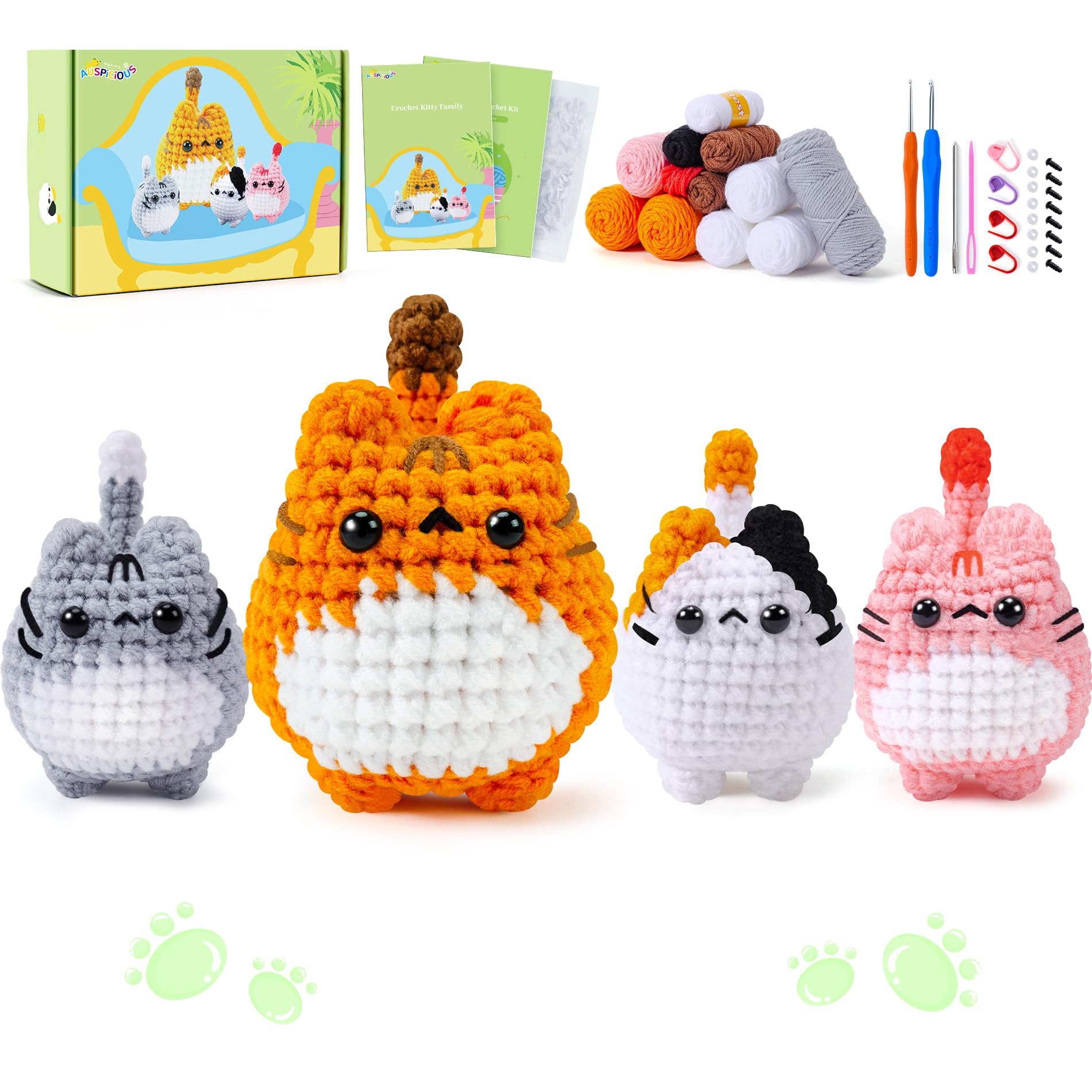 Crochet Kit for Beginners – 4pcs Cat Animal Amigurumi Set