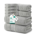 REDKISS 8 Piece Grey Towels Set with Hanging Loop-Quick Drying & Soft