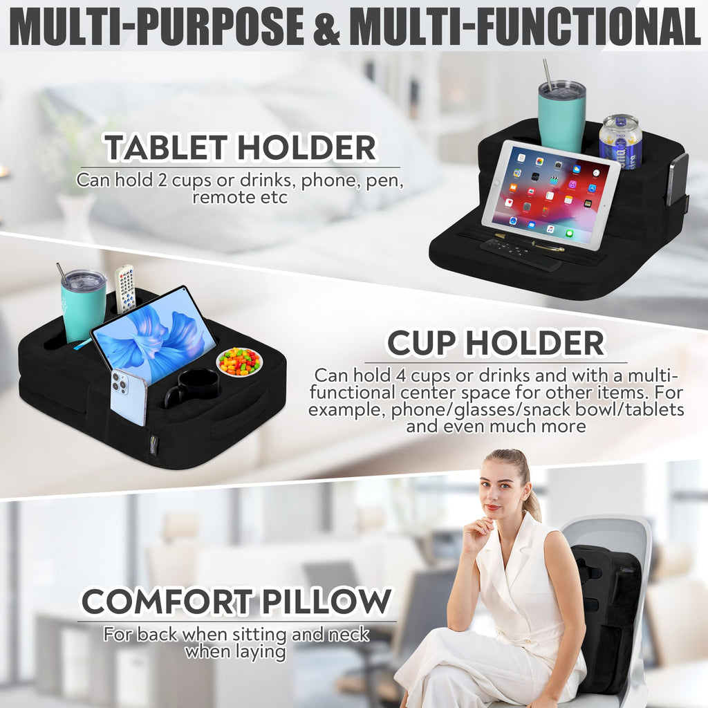 TabCouchCaddy - Cup Holder Tray and Tablet Stand – Bed, Sofa, RV, and Car – Can Hold Drinks, Snacks, Remote Controls, Phones, Tablets, iPad - image 3