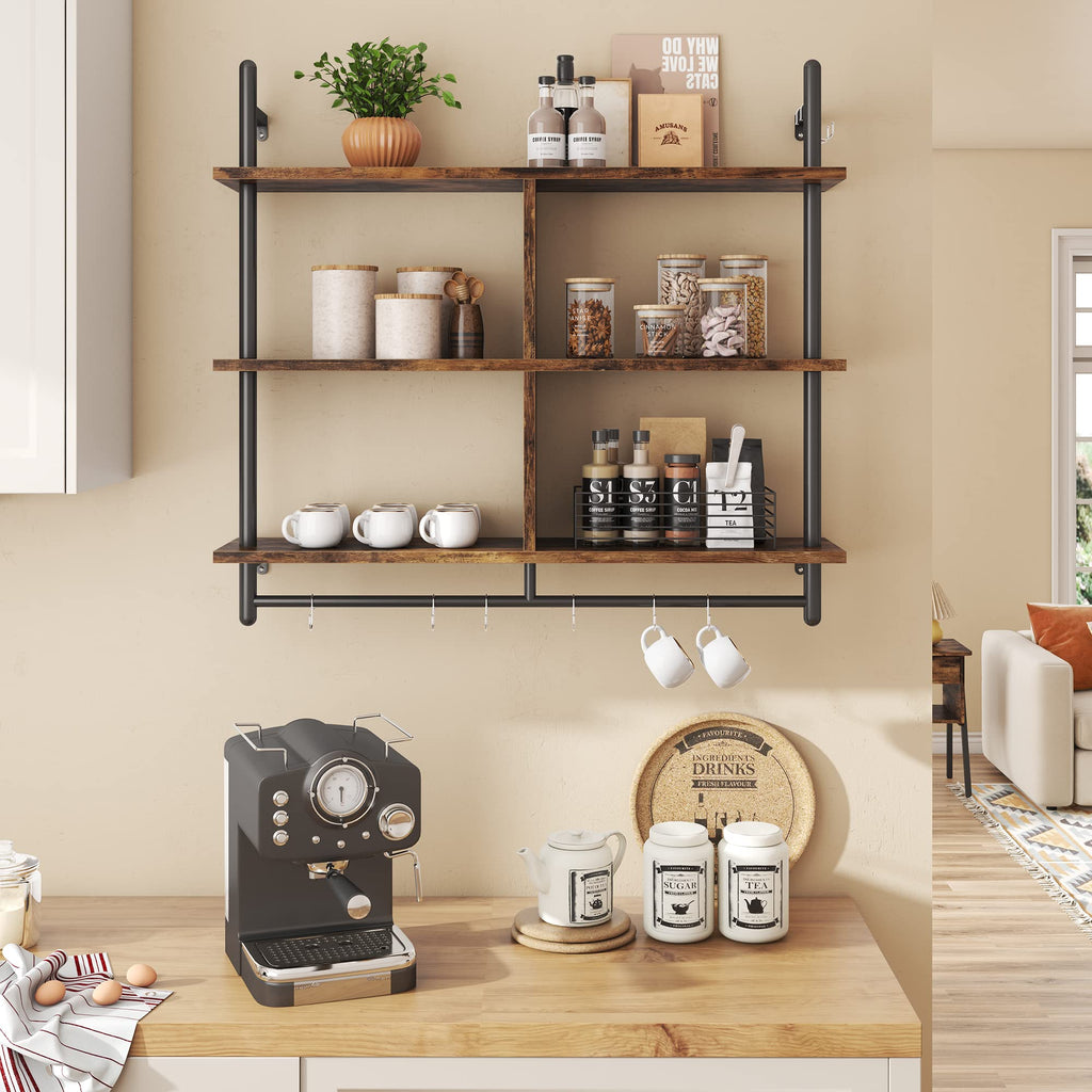 Bestier 115CM Industrial Pipe Shelving | 3-Tier Wall Mounted Ladder Shelf