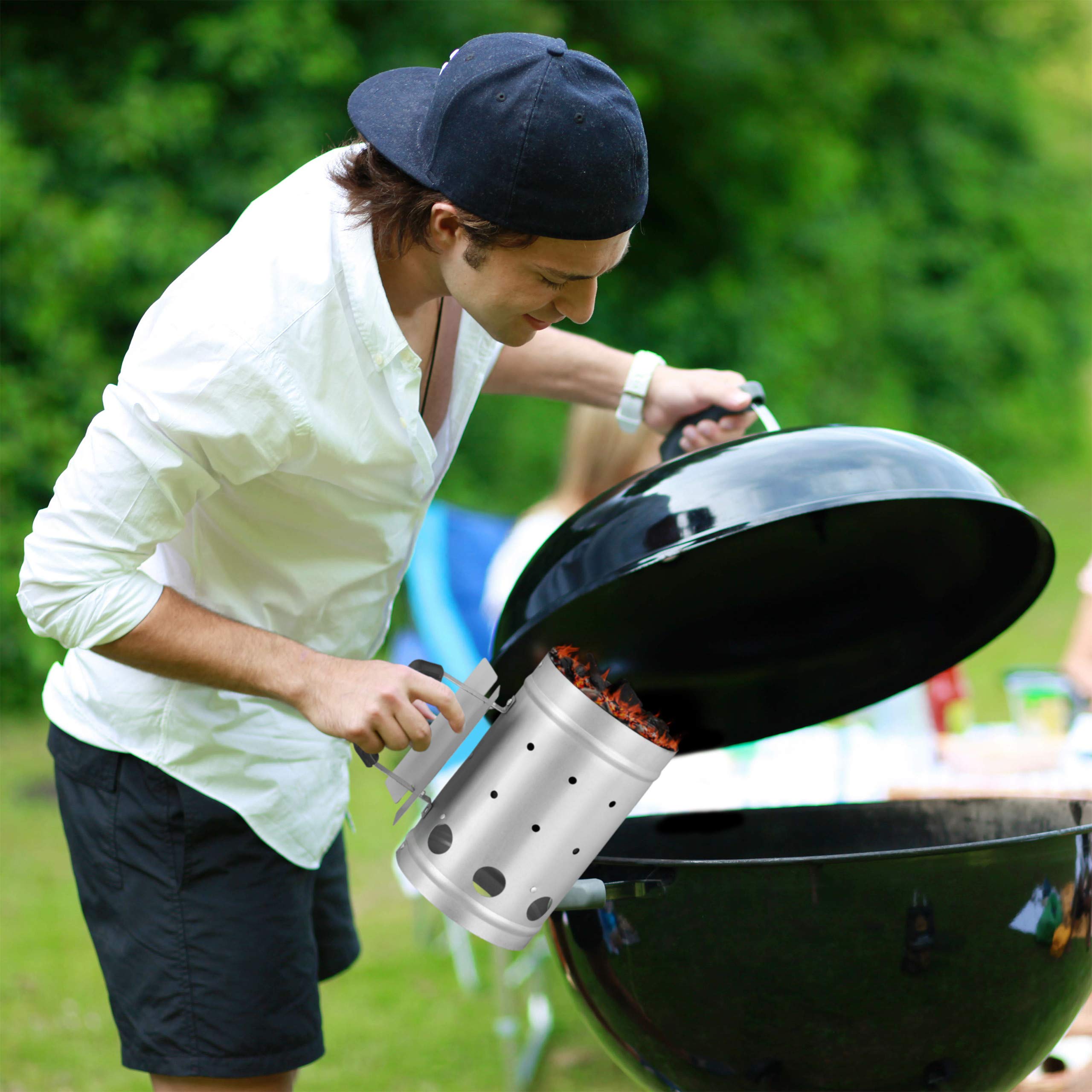 Relaxdays Charcoal Chimney Starter | Galvanized Steel BBQ Grill Lighter
