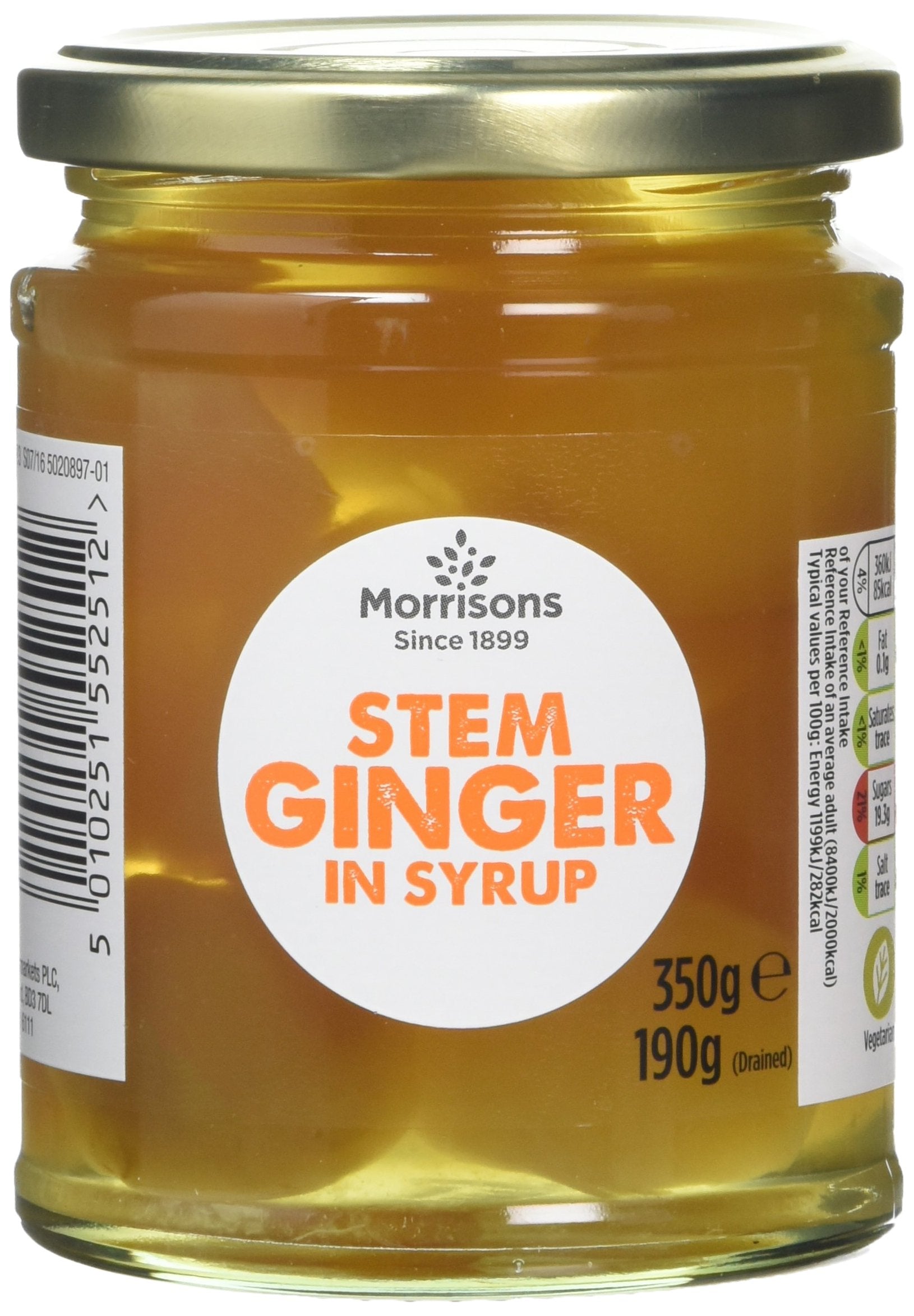 Morrisons Stem Ginger in Syrup – 350g Preserved Ginger (Pack of 6)